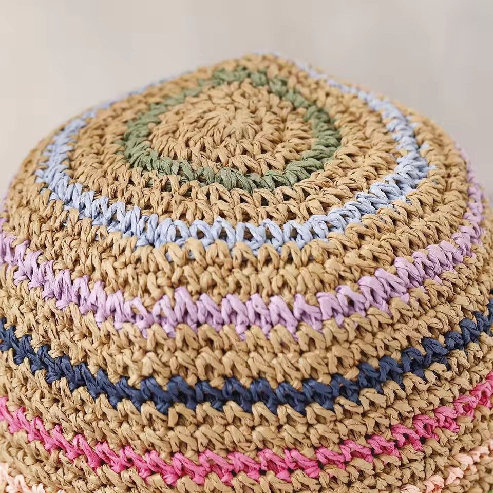 Other Striped Rainbow Straw Crochet Hat Size ONE SIZE - 3 Thumbnail
