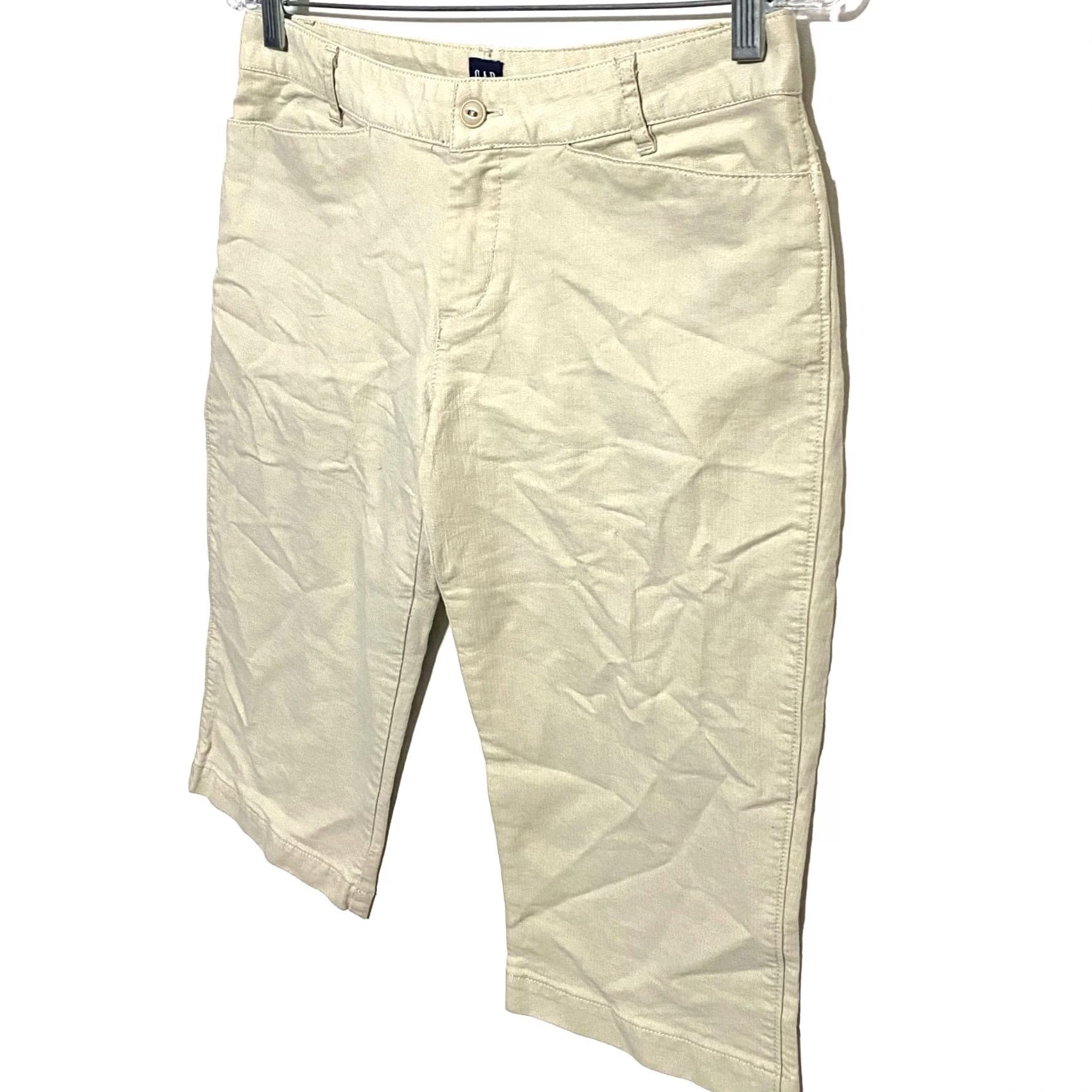 Gap Vintage Gap Capris Womens 4 Beige Khaki Flat Front Pockets Cotton Spandex Size US 4 / IT 34 - 3 Thumbnail