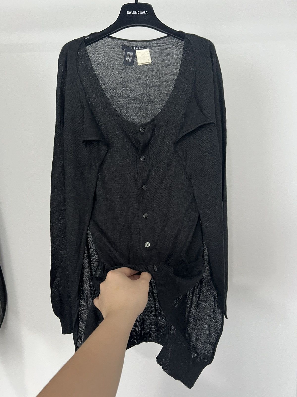 image of Yohji Yamamoto Limifeu - Hybrid Double Layer Batwing Cardigan in Black, Men's (Size Small)