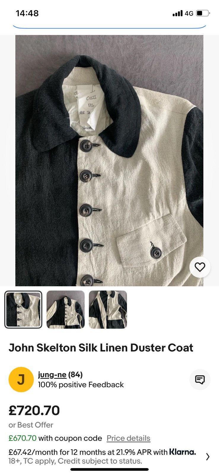 John Alexander Skelton Linen and Silk Mid Length Duster Coat Size US M / EU 48-50 / 2 - 8 Thumbnail