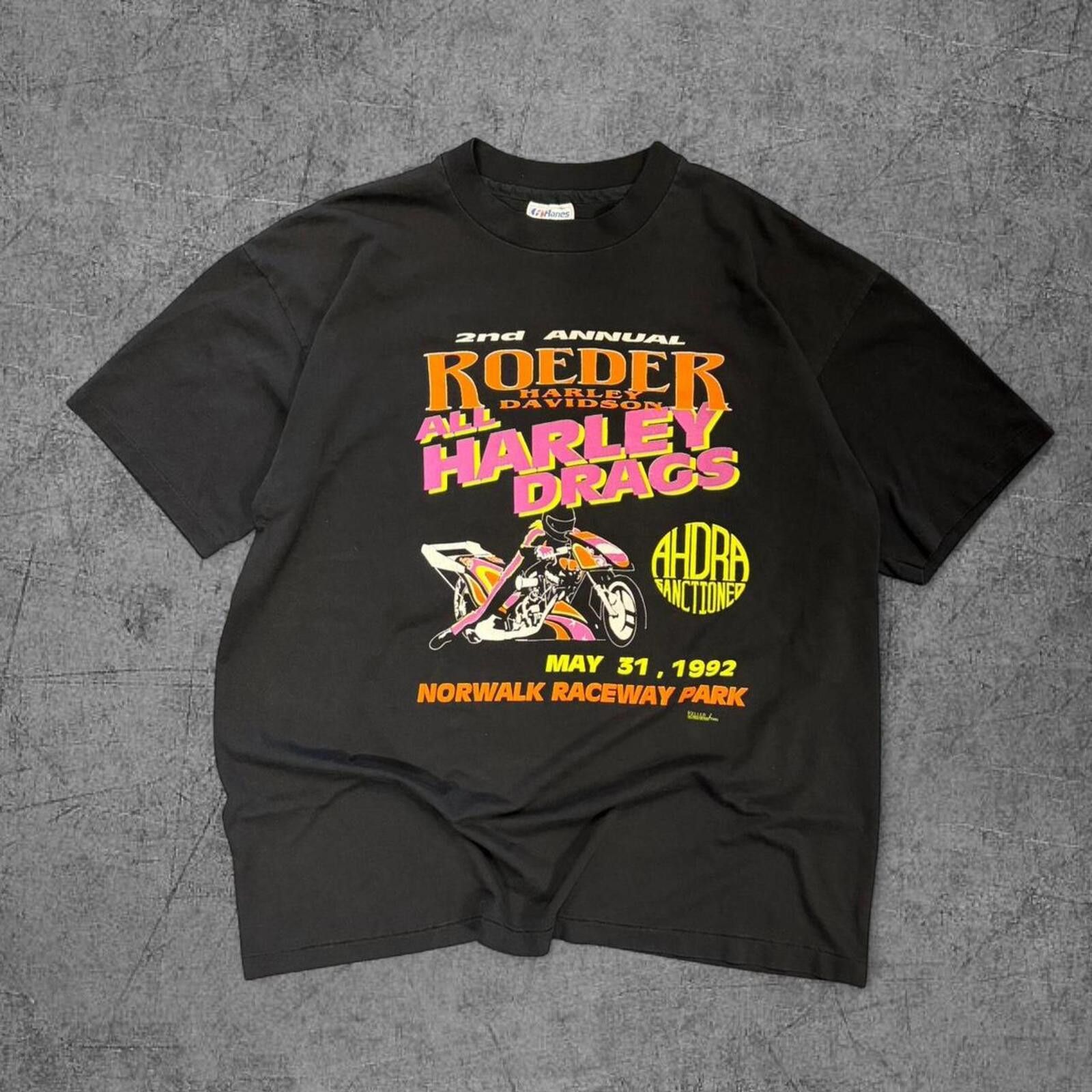 Harley Davidson Vintage 1992 Harley Davidson Roeder Raceway Tee Size US XL / EU 56 / 4 - 1 Thumbnail