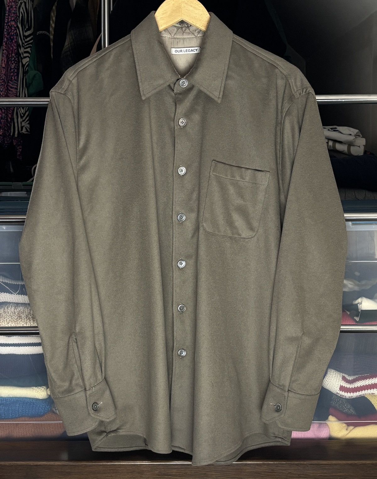 Our Legacy Our Legacy Olive Button Up Above Shirt Wool Cashmere Size US M / EU 48-50 / 2 - 1 Thumbnail
