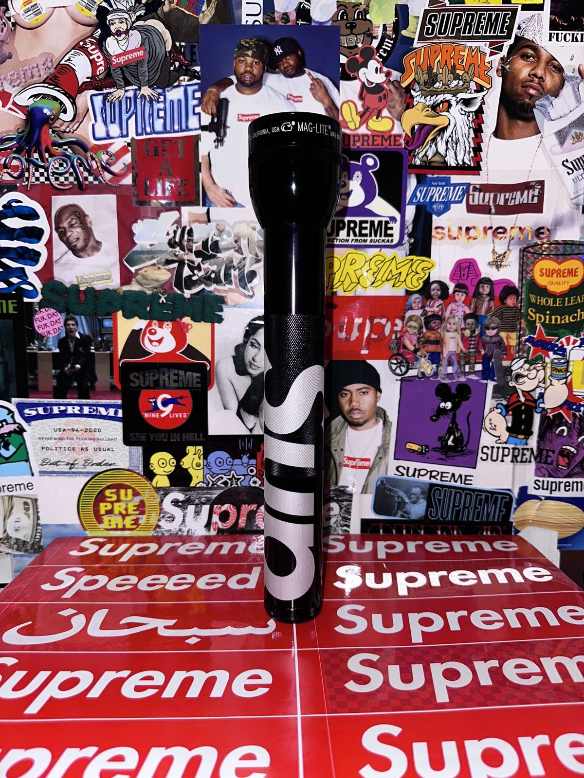 image of 2007 Supreme Mag Lite 3 Cell Flashlight Black OG Box Logo, Men's