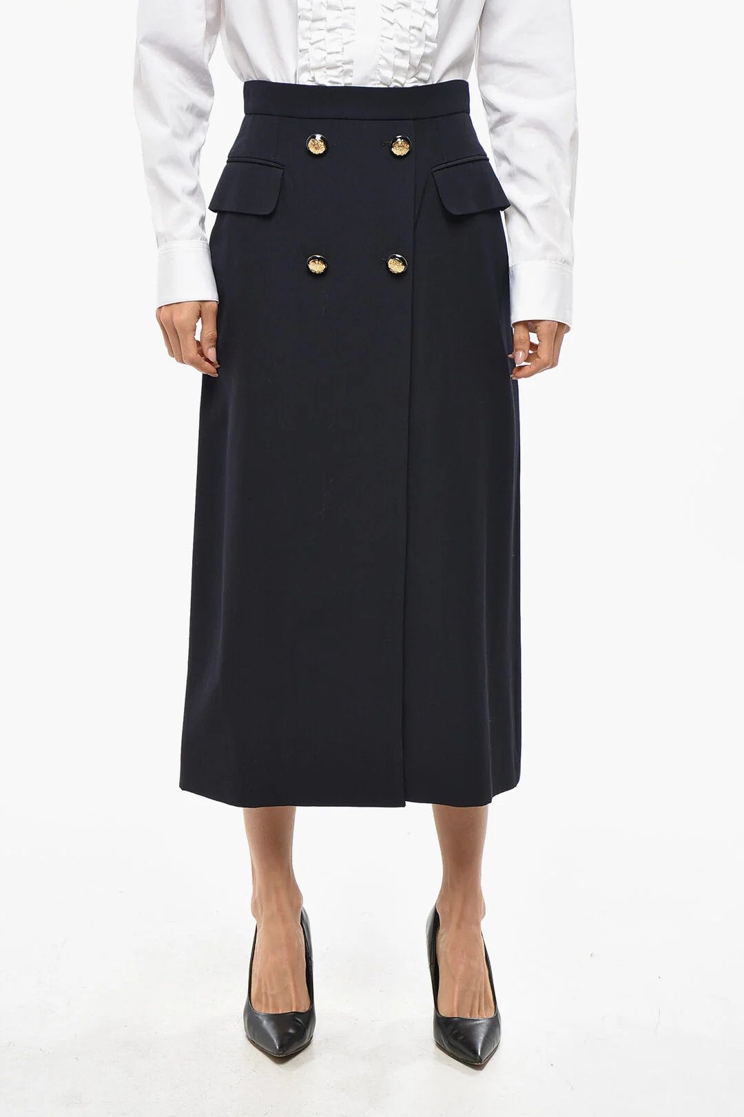 Alexander McQueen og1mm0426 Wool-Blend Skirt in Blue Size 26" / US 2 / IT 38 - 1 Thumbnail