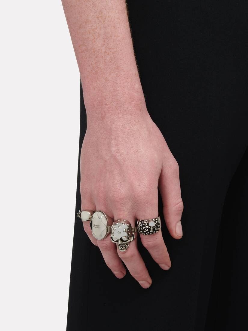 Alexander McQueen o1w1db10725 Size:19/The Faceted Stone Ring in Silver Size ONE SIZE - 3 Thumbnail