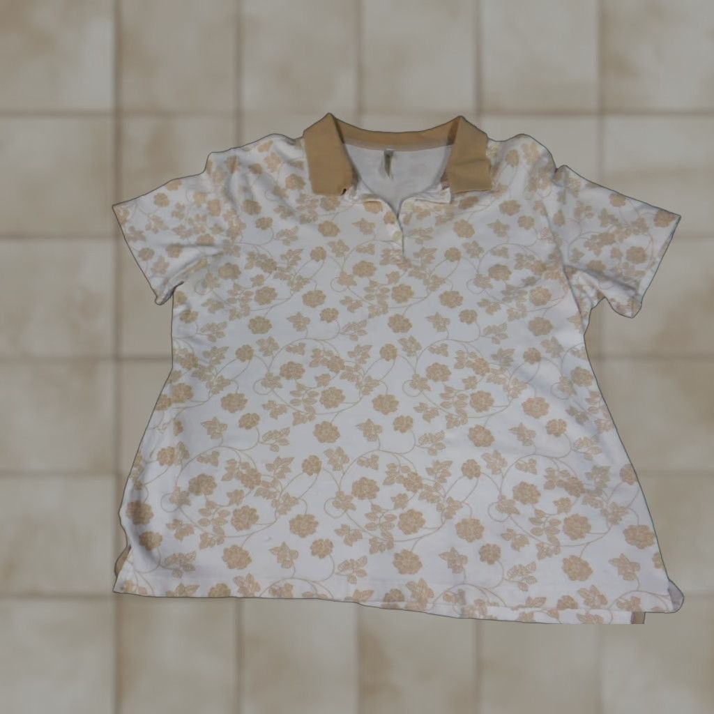 Vintage White Stag Shirt Blouse Womens XL Beige Floral Short Sleeve Crew Neck Cotton Rayon Stretch Casual Size XL / US 12-14 / IT 48-50 - 1 Thumbnail
