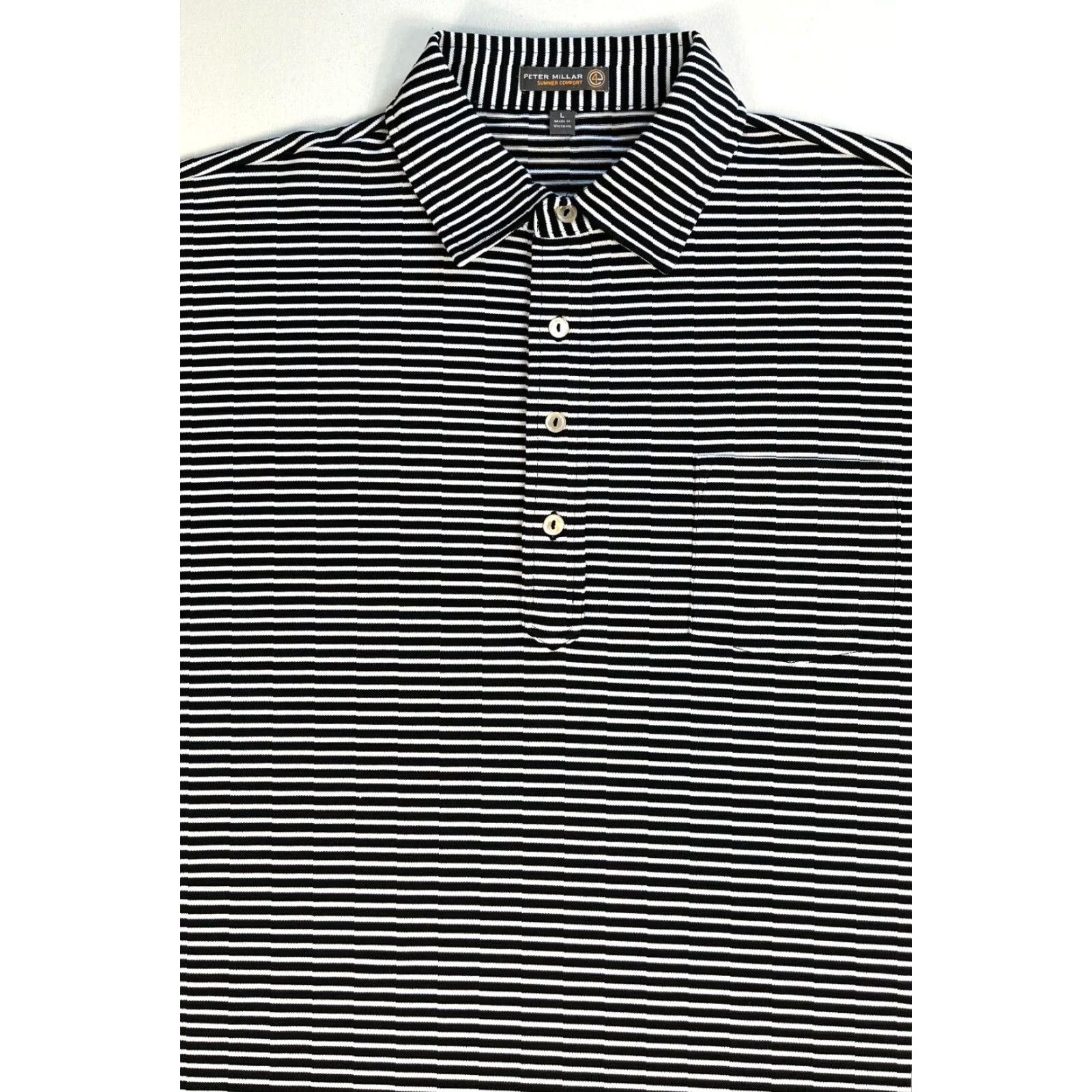 Peter Millar VINTAGE Peter Millar Summer Comfort Polo Shirt Mens Striped Shirt L Black White Polo Size US L / EU 52-54 / 3 - 2 Thumbnail