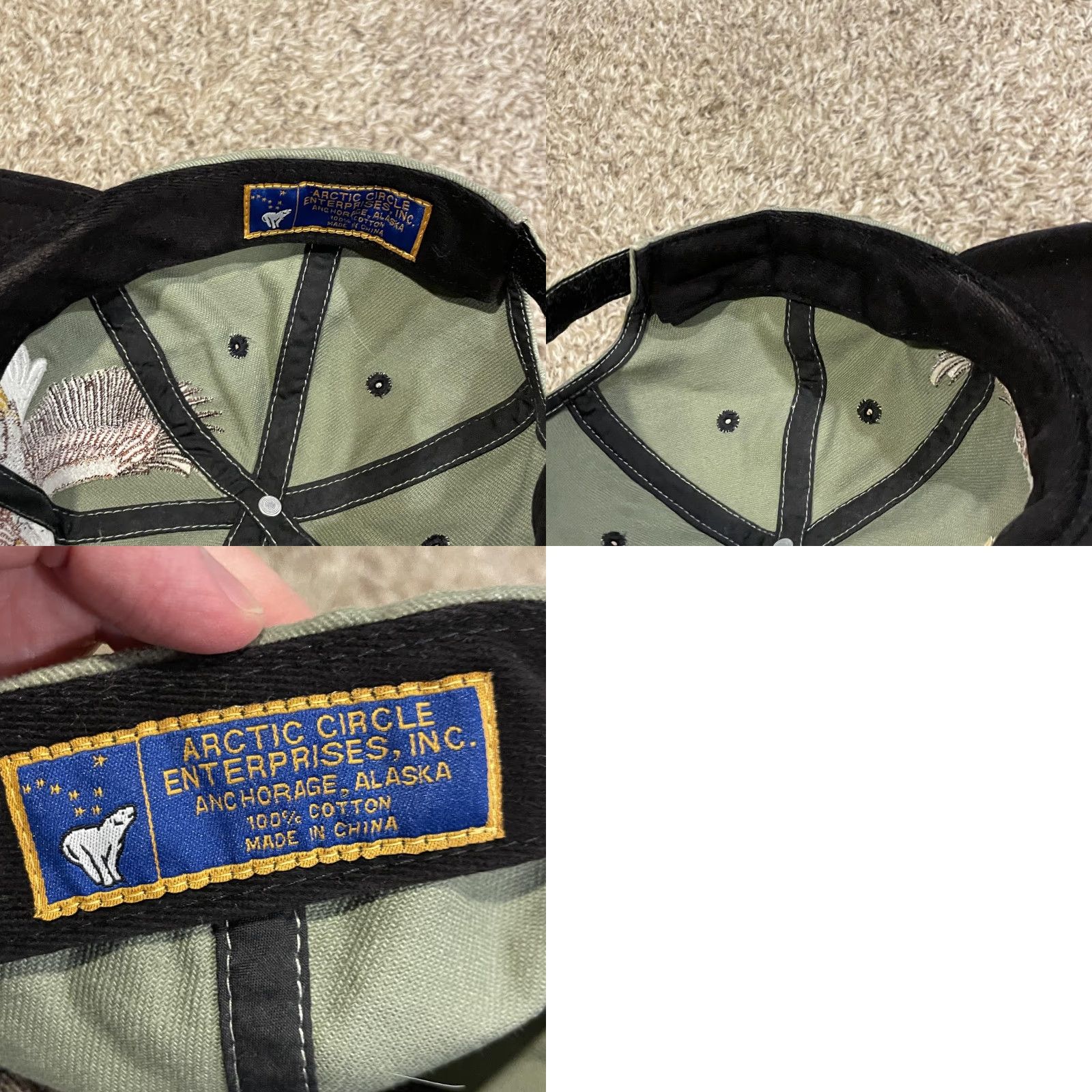 Vintage VINTAGE Alaska Bald Eagle Hat Strap Back Green Black Arctic Circle Size ONE SIZE - 9 Thumbnail