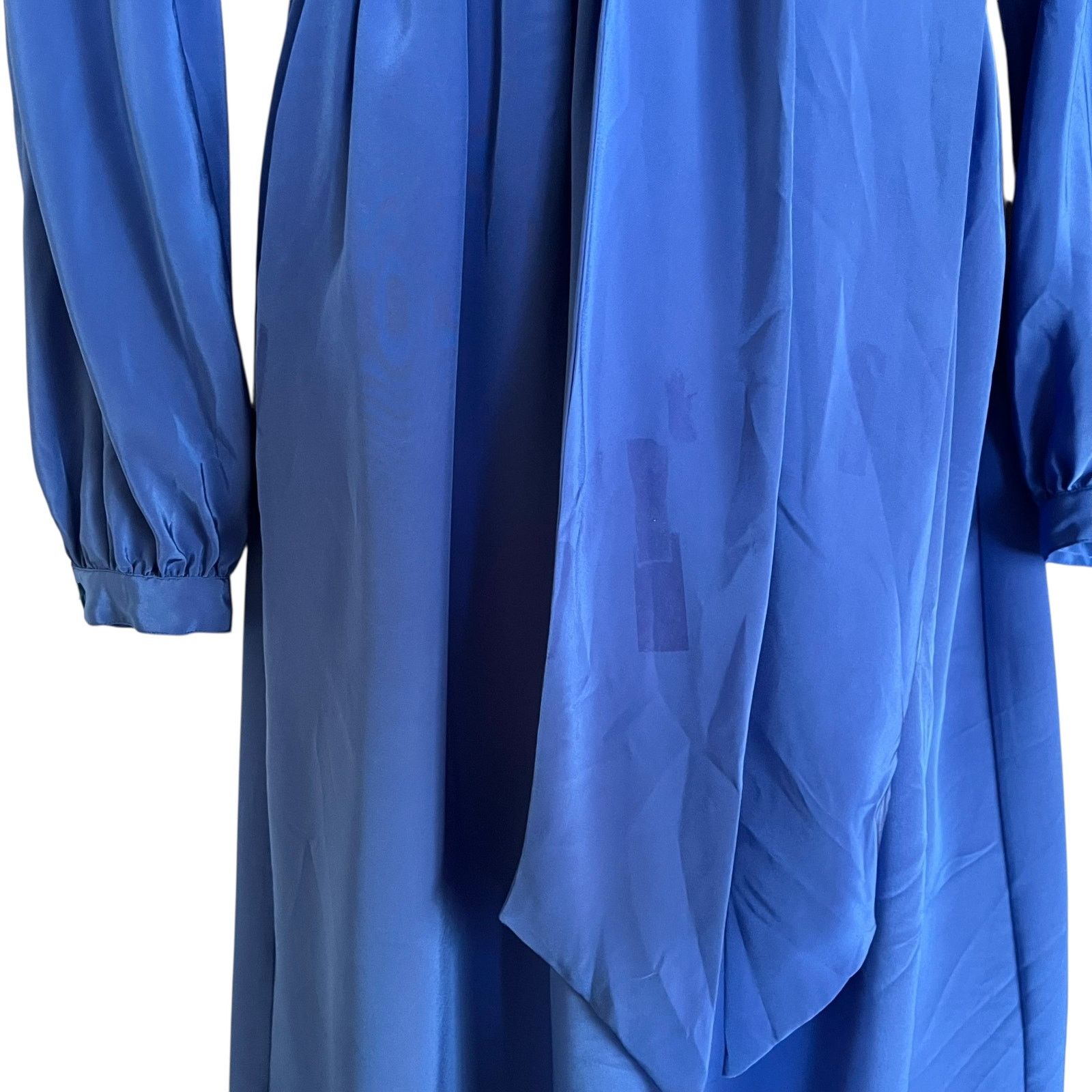 Halston × Vintage Vintage Halston III Blue Satin Tie-Neck Blouson Midi Dress Size XS / US 0-2 / IT 36-38 - 5 Thumbnail