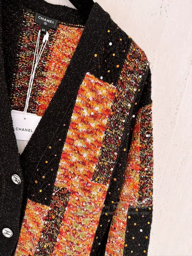 Chanel Chanel 23A Dakar Orange Black Diamond Cardigan coat Size XXS / US 00 / IT 34 - 3 Thumbnail