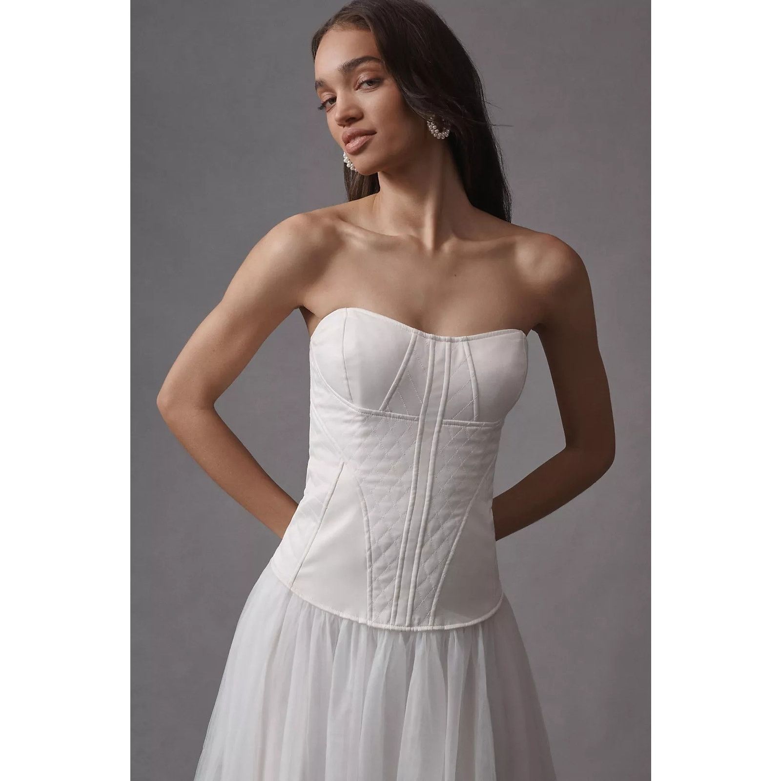 Anthropologie NWT BHLDN Strapless A-Line Satin Tulle-Skirt Midi Dress $348 Size XL / US 12-14 / IT 48-50 - 3 Thumbnail