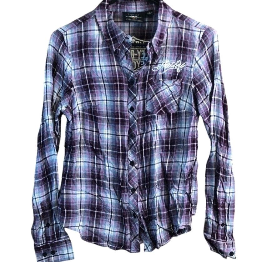 Harley Davidson Harley Davidson Womens Shirt Purple Plaid Collared Button Down Long Sleeve Small Size S / US 4 / IT 40 - 2 Thumbnail