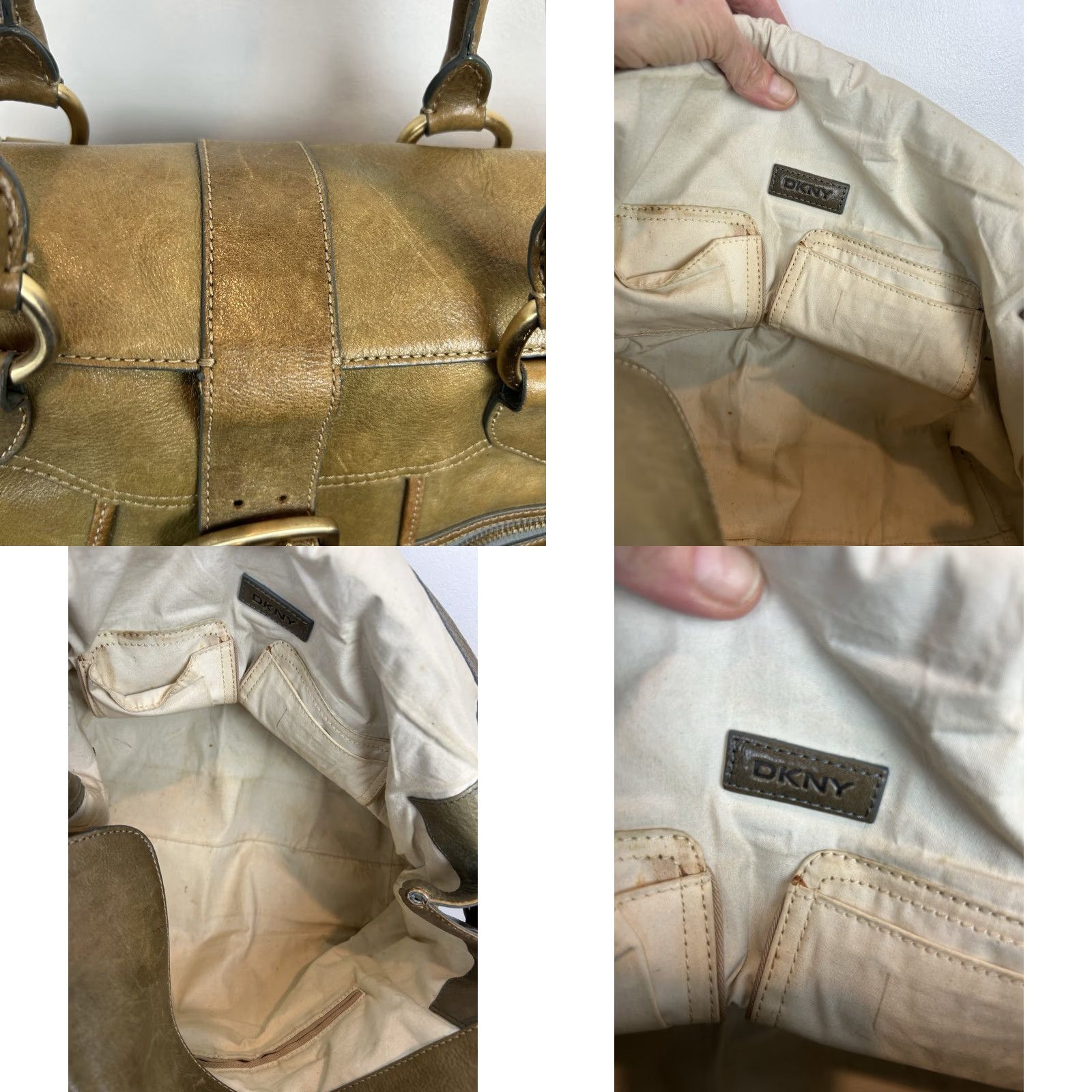 DKNY DKNY Purse Shoulder Army Green Leather Double Handles Read Size ONE SIZE - 8 Thumbnail