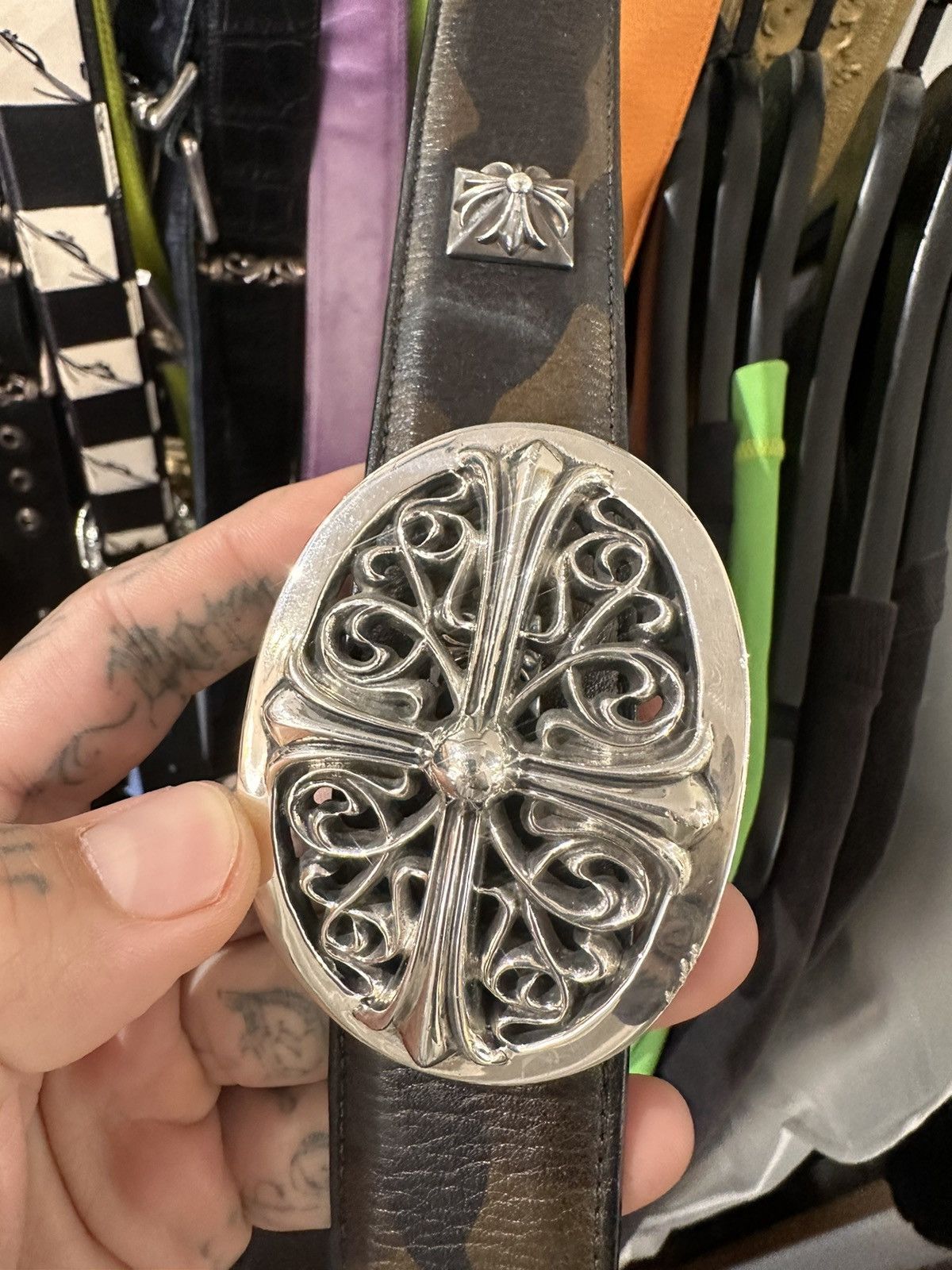 Chrome Hearts CHROME HEARTS NEW CAMO STUDDED LEATHER BELT Size 32 - 13 Thumbnail