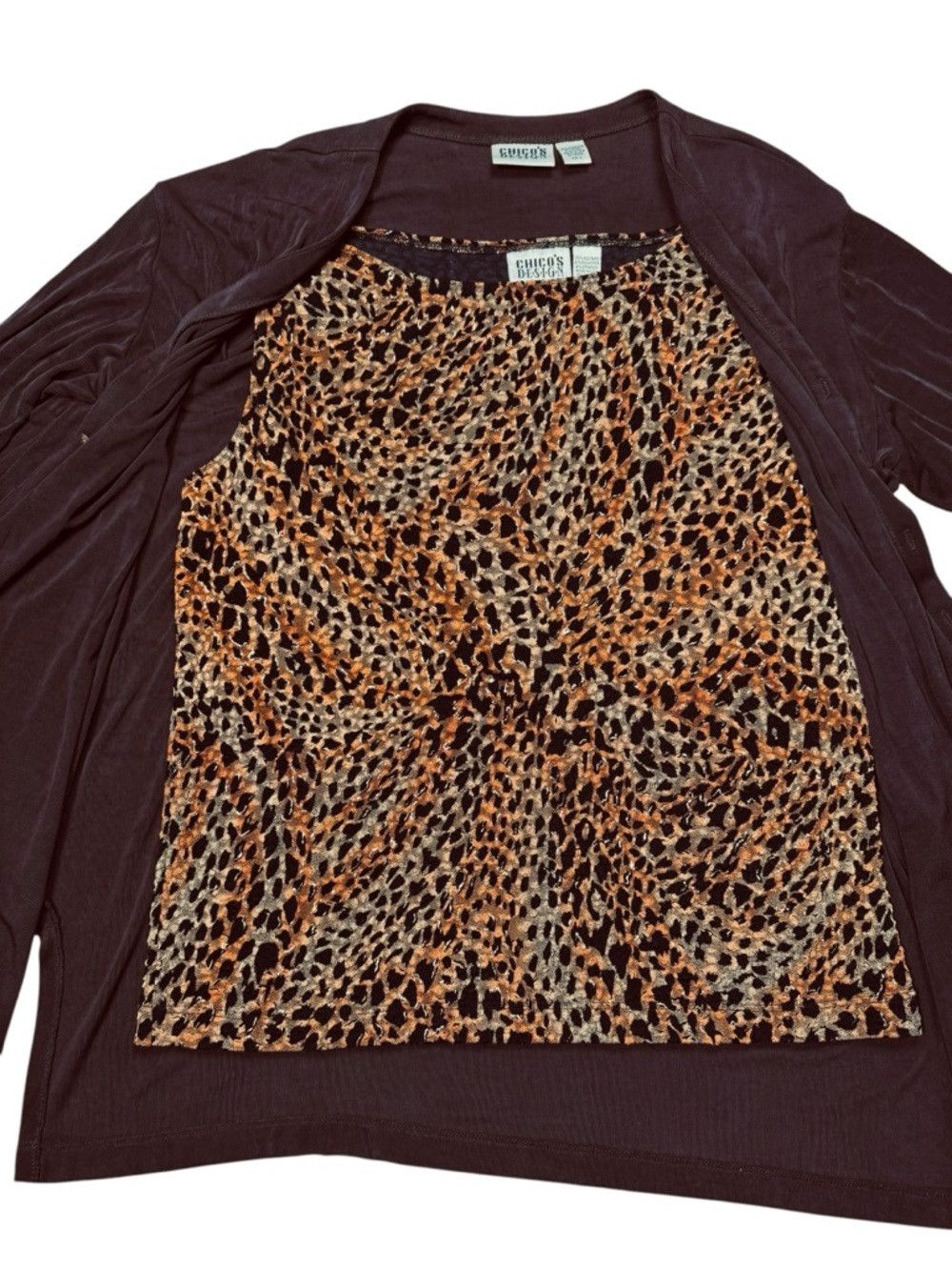 Chicos Chico's Brown Liquid Knit Cardigan Animal Print Tank Top Se Size XL / US 12-14 / IT 48-50 - 3 Thumbnail