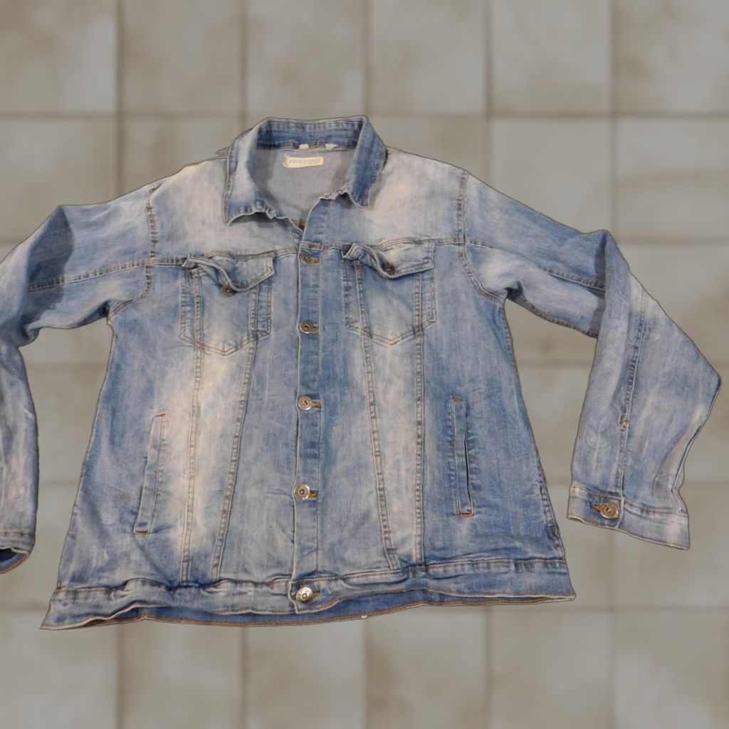 Vintage Evolution Jacket Mens L Denim Button Zip Blue 90s Workwear Classic Retro Size US L / EU 52-54 / 3 - 1 Thumbnail