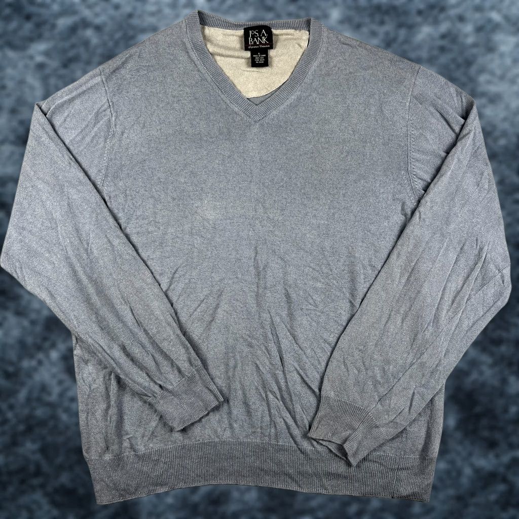 Jos. A. Bank Jos A Bank Mens Blue Lightweight Pullover Knit Sweater V-Neck Large Silk Size US L / EU 52-54 / 3 - 1 Thumbnail