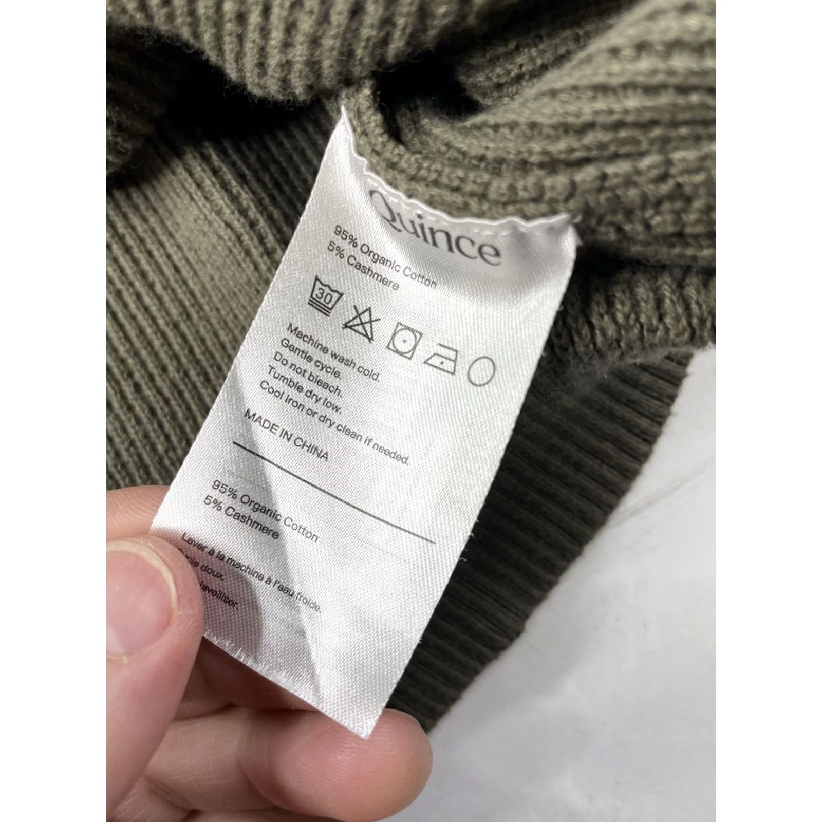 Quince Quince Organic Cotton Cashmere Waffle Crewneck Sweater Olive Green XL Mens Crew Neck Long Sleeve Pullover Breathable Knit Size XL / US 12-14 / IT 48-50 - 6 Thumbnail