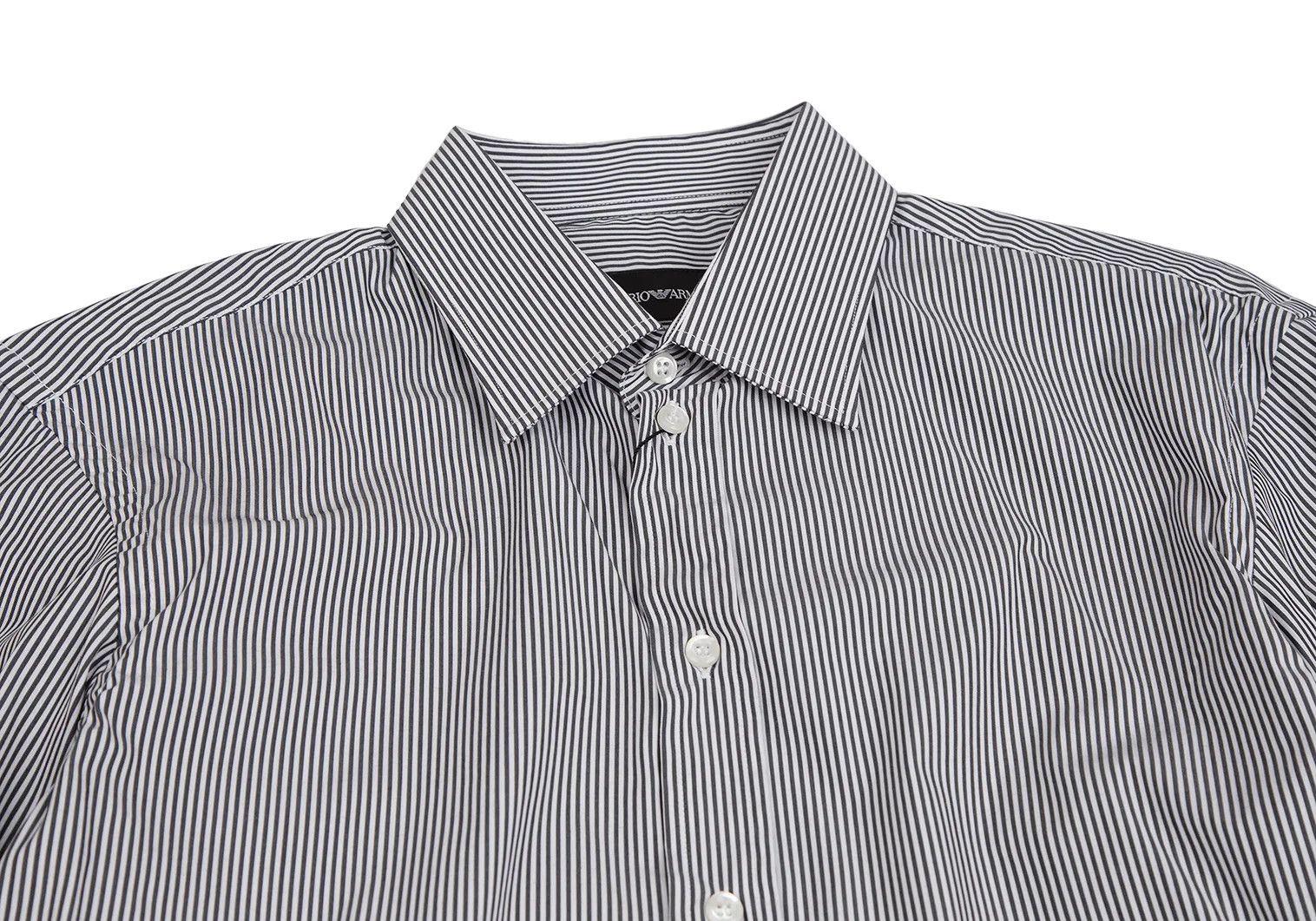 Emporio Armani Stretch Cotton Stripe Shirt in White and Gray Size 39 Size US M / EU 48-50 / 2 - 2 Thumbnail
