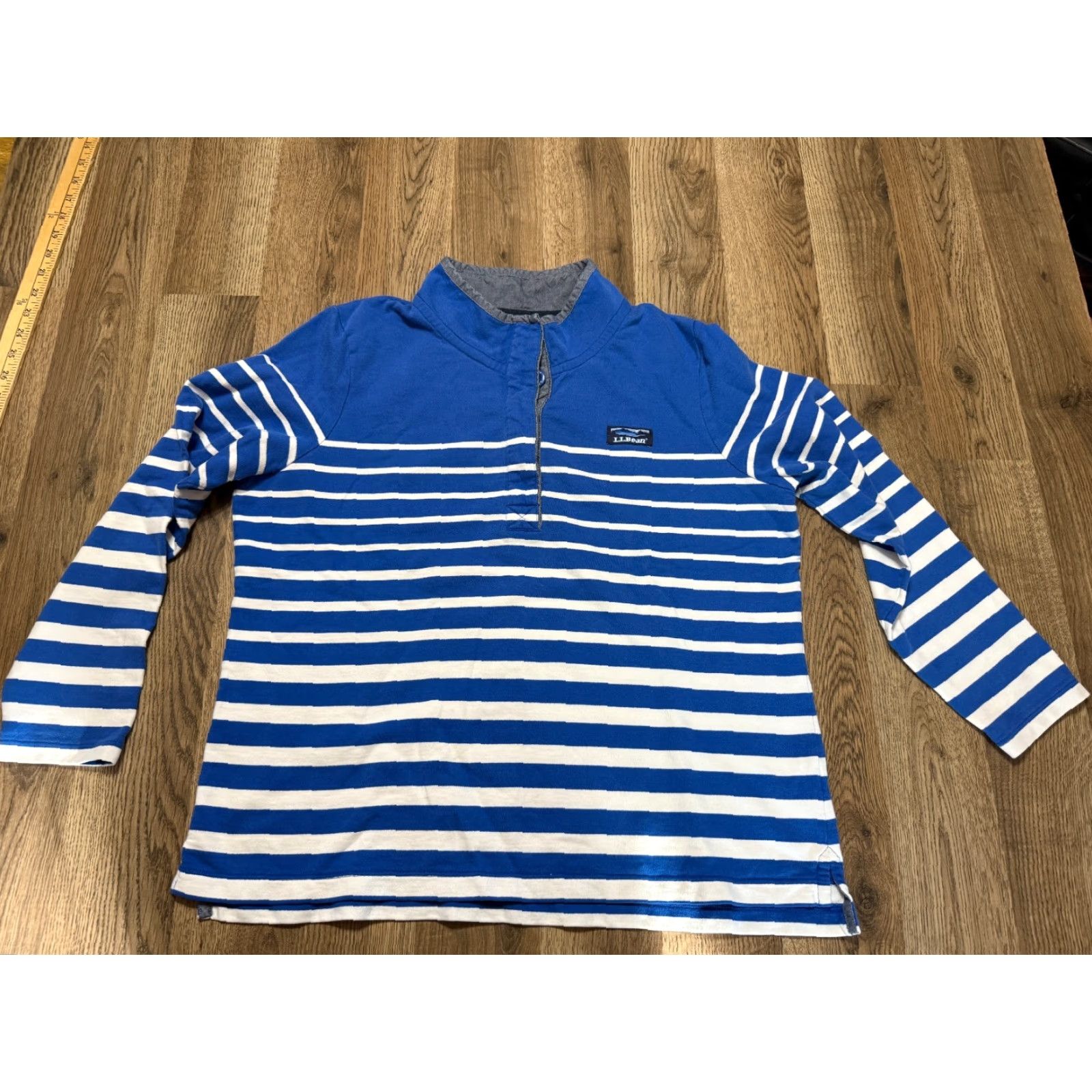 Vintage L.L. Bean Shirt Women's Large Petite Blue White Striped Long Sleeve 1/4 Button Size L / US 10 / IT 46 - 2 Thumbnail