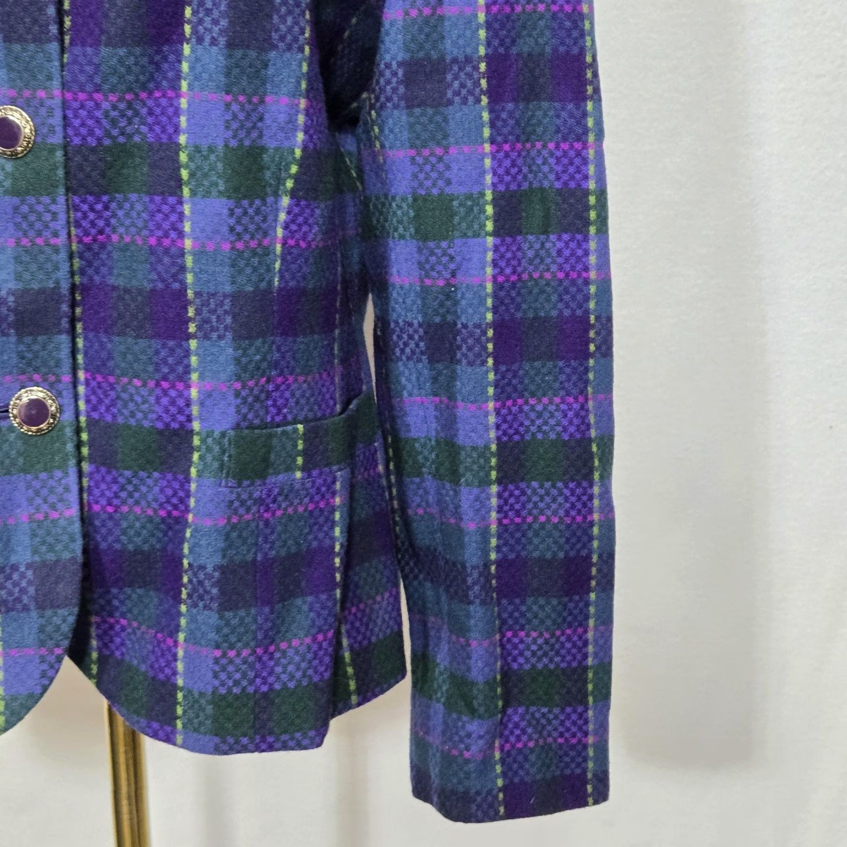 Pendleton VINTAGE Pendleton Blazer Womens Medium Purple Plaid Wool Lined Collarless Jacket Size M / US 6-8 / IT 42-44 - 5 Thumbnail