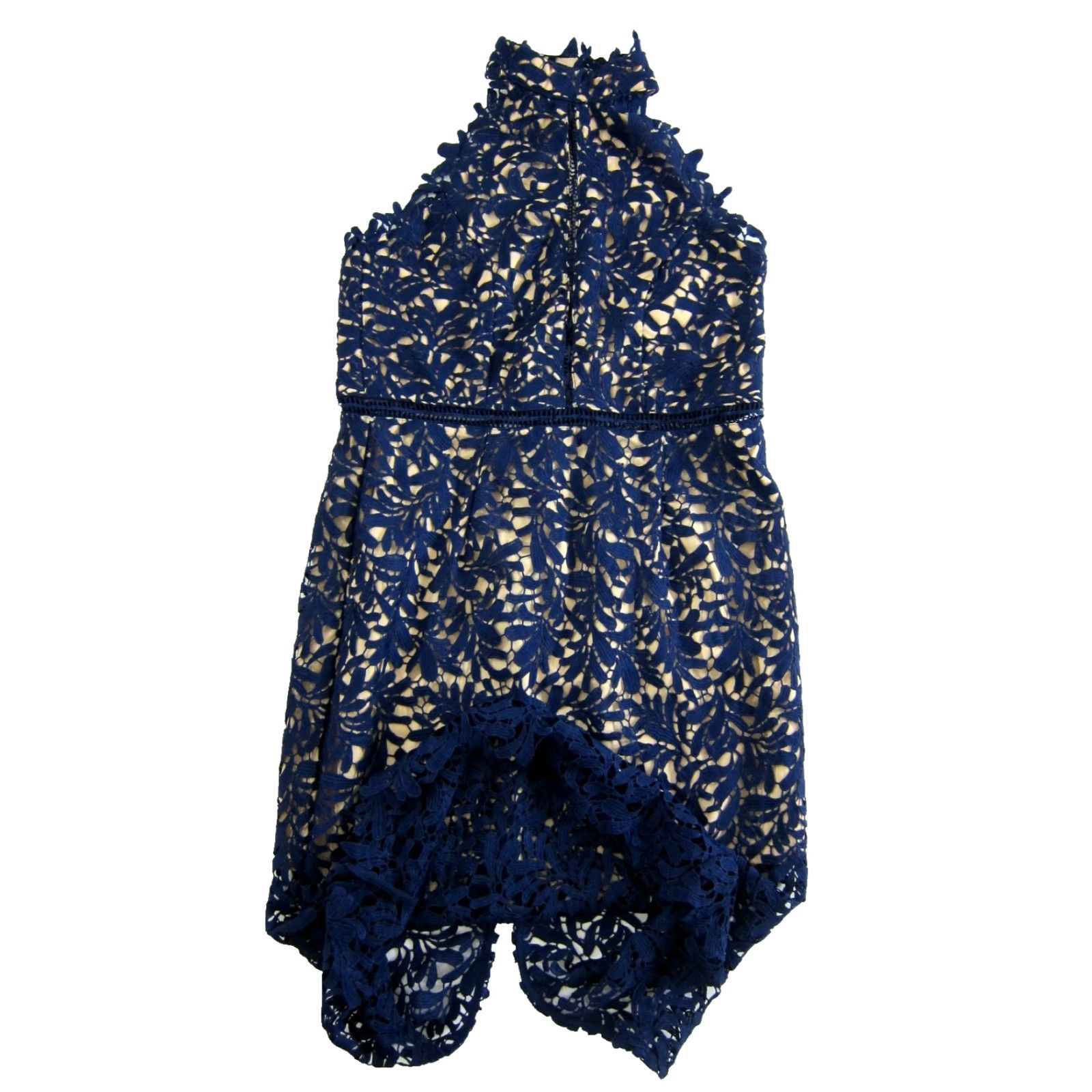 Lulus Lulus Blue Crochet Knit High Neck Sleeveless Bodycon Open Back Halter Dress XL Size XL / US 12-14 / IT 48-50 - 5 Thumbnail