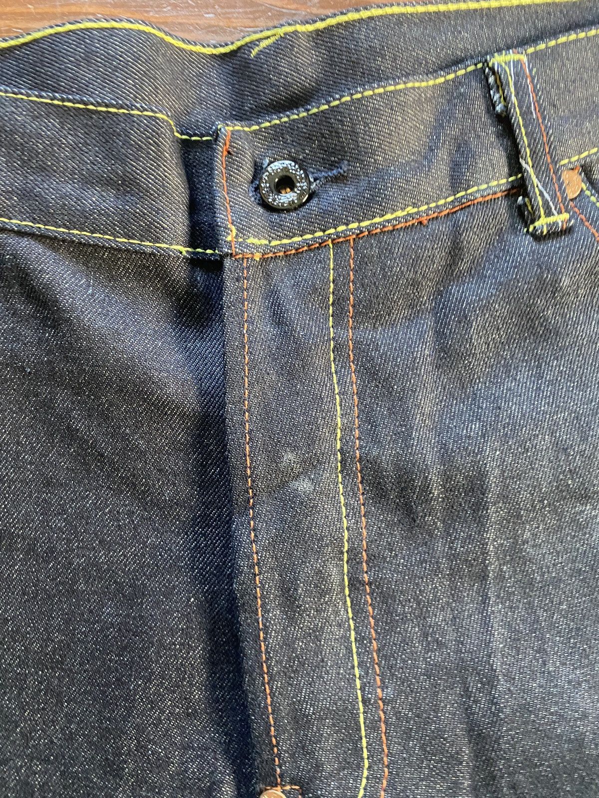 RMC Jeans Red Monkey Company Embroider Wide Denim Jean Shorts Selvedge Size US 39 - 8 Thumbnail