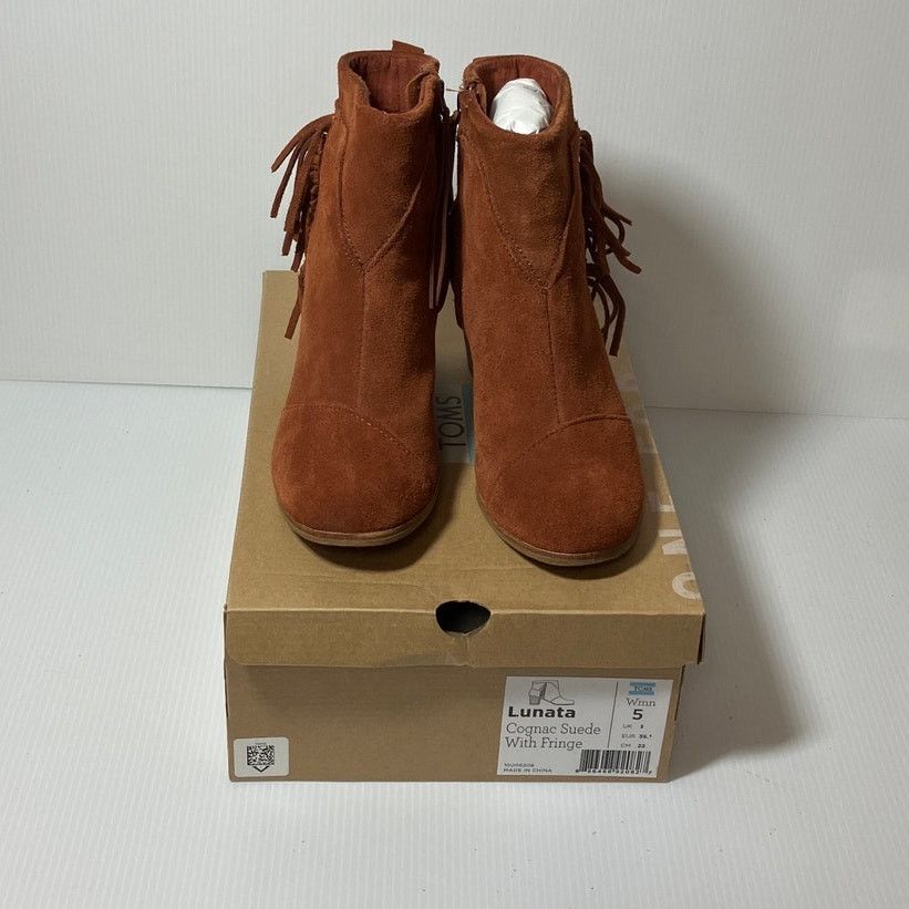 Toms TOMS Lunata Cognac Suede Fringe Round Toe Ankle Boot 5 Size US 5 / IT 35 - 2 Thumbnail