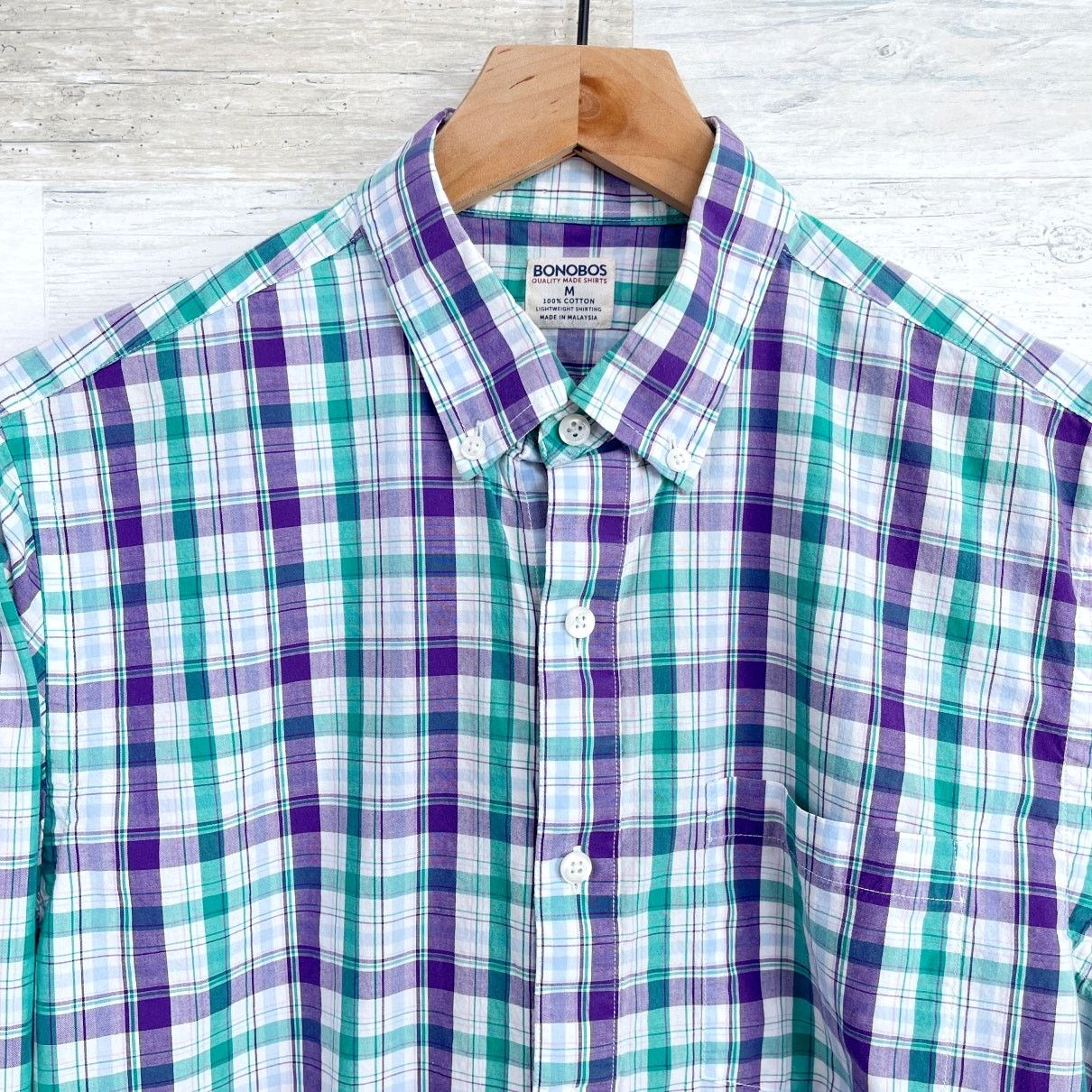 Bonobos Bonobos Long Sleeve Poplin Shirt Green Purple Plaid Mens M Size US M / EU 48-50 / 2 - 2 Thumbnail