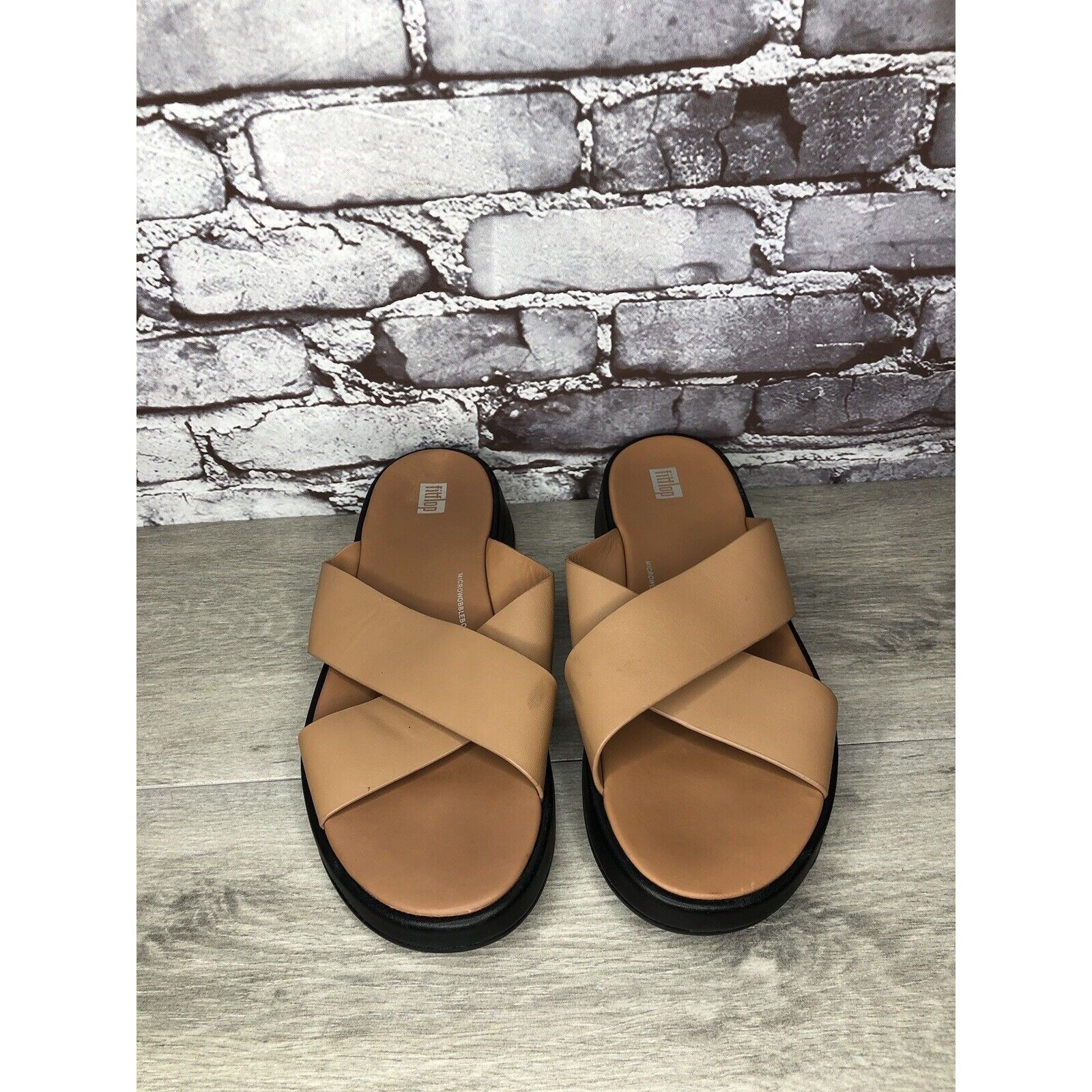 Other Fitflop F-Mode Brown Leather Flatform Cross Strap Slides Wom Size US 10 / IT 40 - 9 Thumbnail