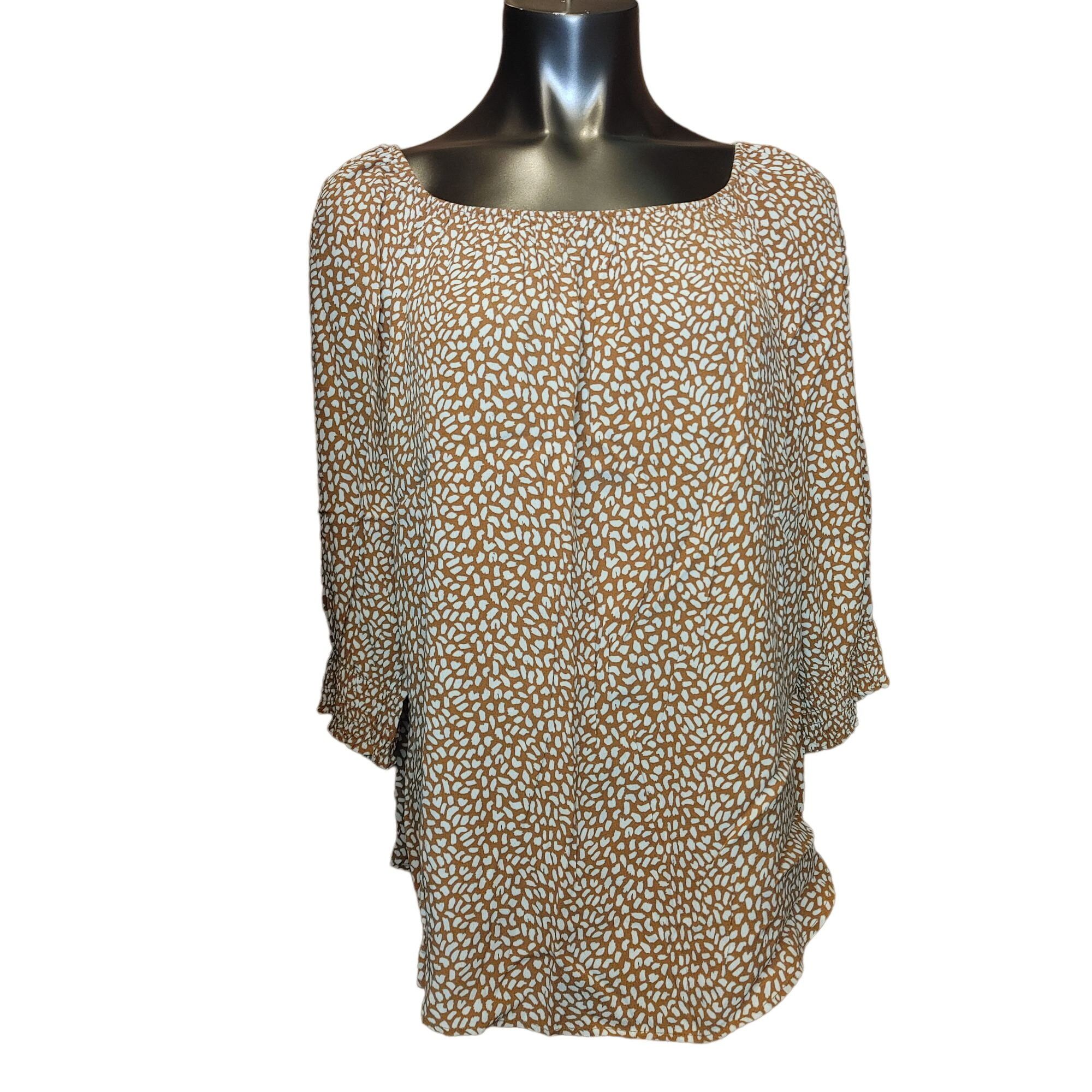 Talbots TALBOTS Womens 1X Plus Brown Dot Ruched Long Sleeve Shirt To Size XL / US 12-14 / IT 48-50 - 1 Thumbnail