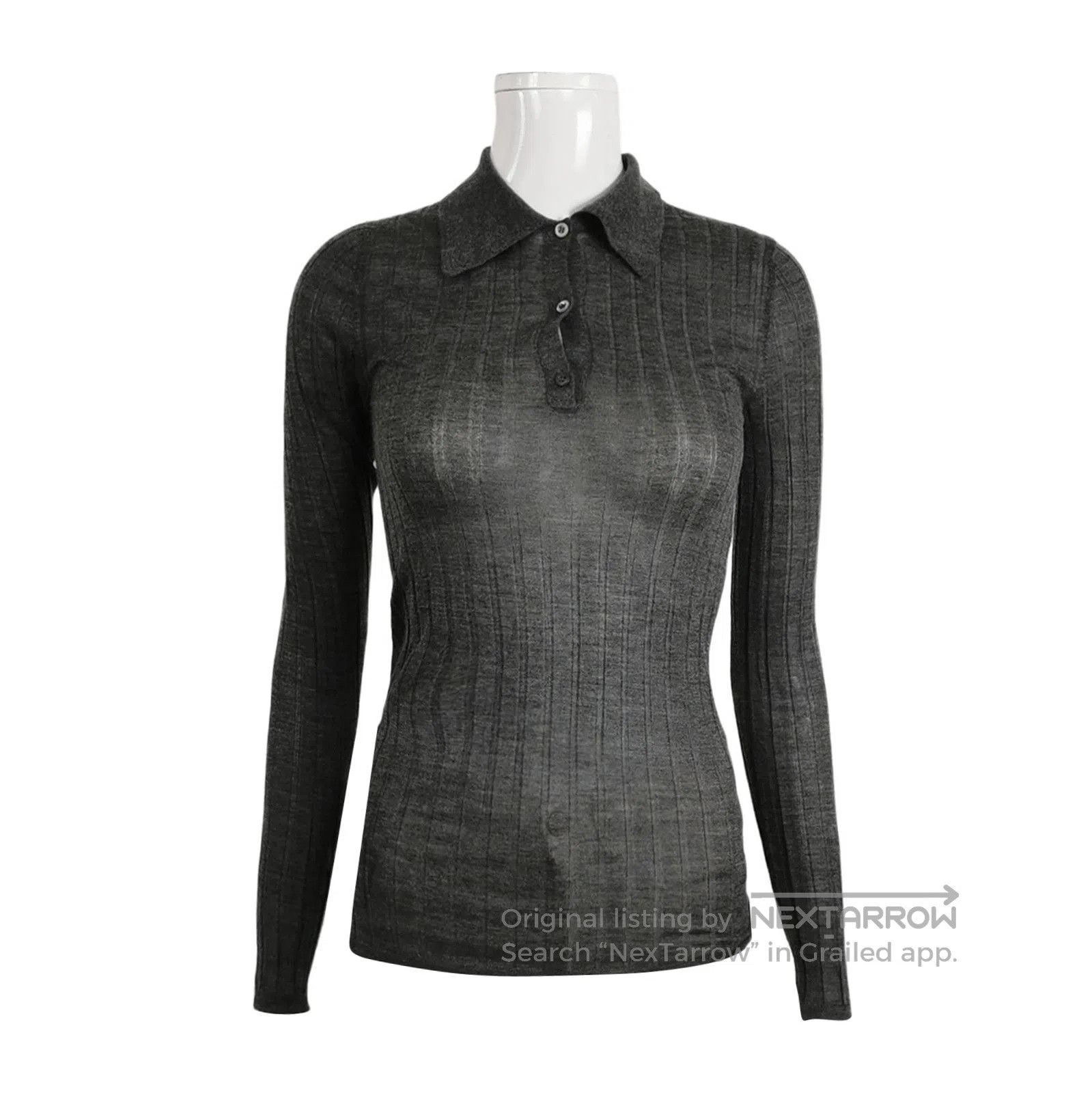 Prada Prada Gray Velvet Knit Long Sleeve Polo Shirt . Size XXS / US 00 / IT 34 - 1 Thumbnail