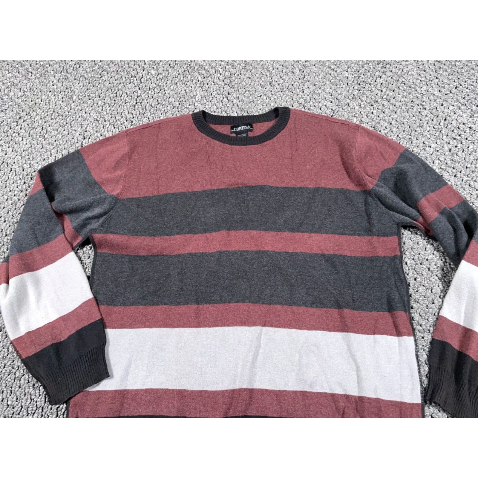Vintage VINTAGE Cortina Sweater Adult Large Red Gray Striped Lightweight Crewneck Knit Retro Mens Size US L / EU 52-54 / 3 - 4 Thumbnail