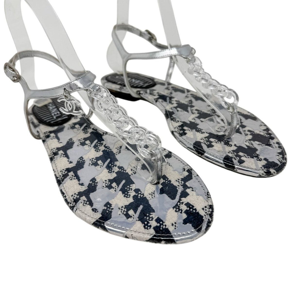 Chanel Chanel Clear Chain CC Logo Houndstooth Thong Sandal size 39 Size US 9 / IT 39 - 1 Thumbnail