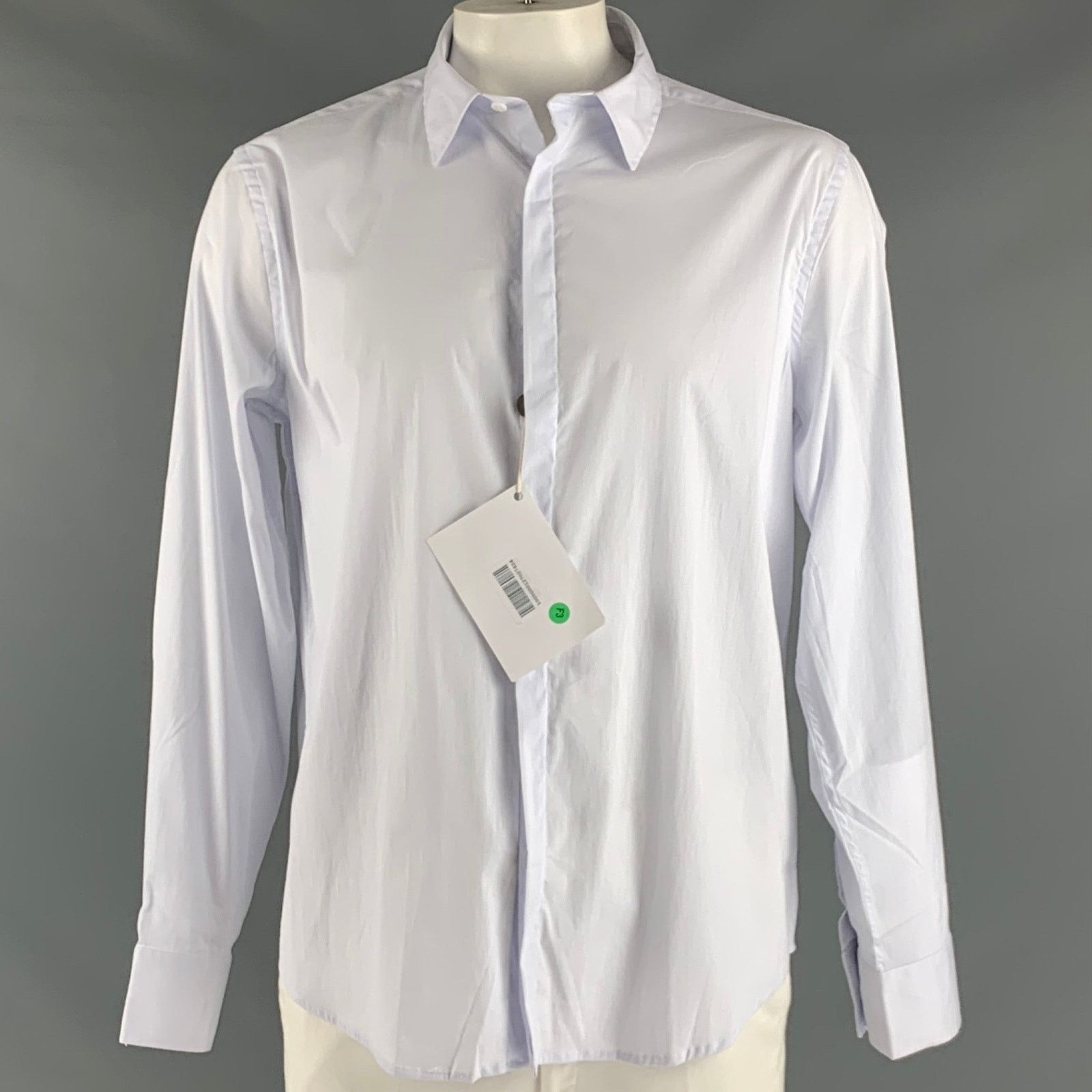 John Richmond JORDANLUCA White Solid Cotton Blend Button Up Long Sleeve Size US XL / EU 56 / 4 - 1 Thumbnail