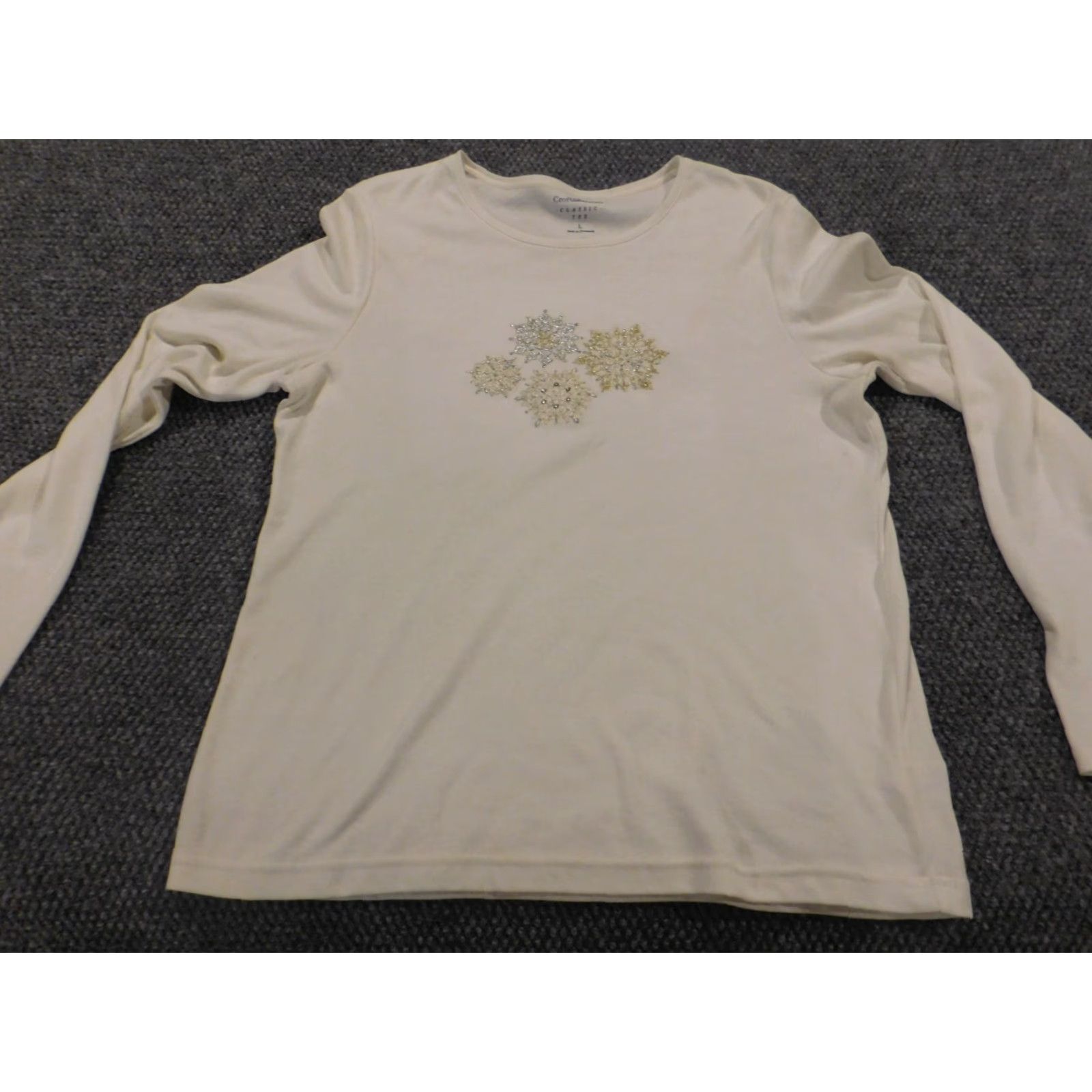 Croft & Barrow Croft & Barrow Womens Blouse L Beige Crew Neck Pullover Casual Long Sleeve Polyester Rayon Stretch Classic Shirt Size L / US 10 / IT 46 - 2 Thumbnail