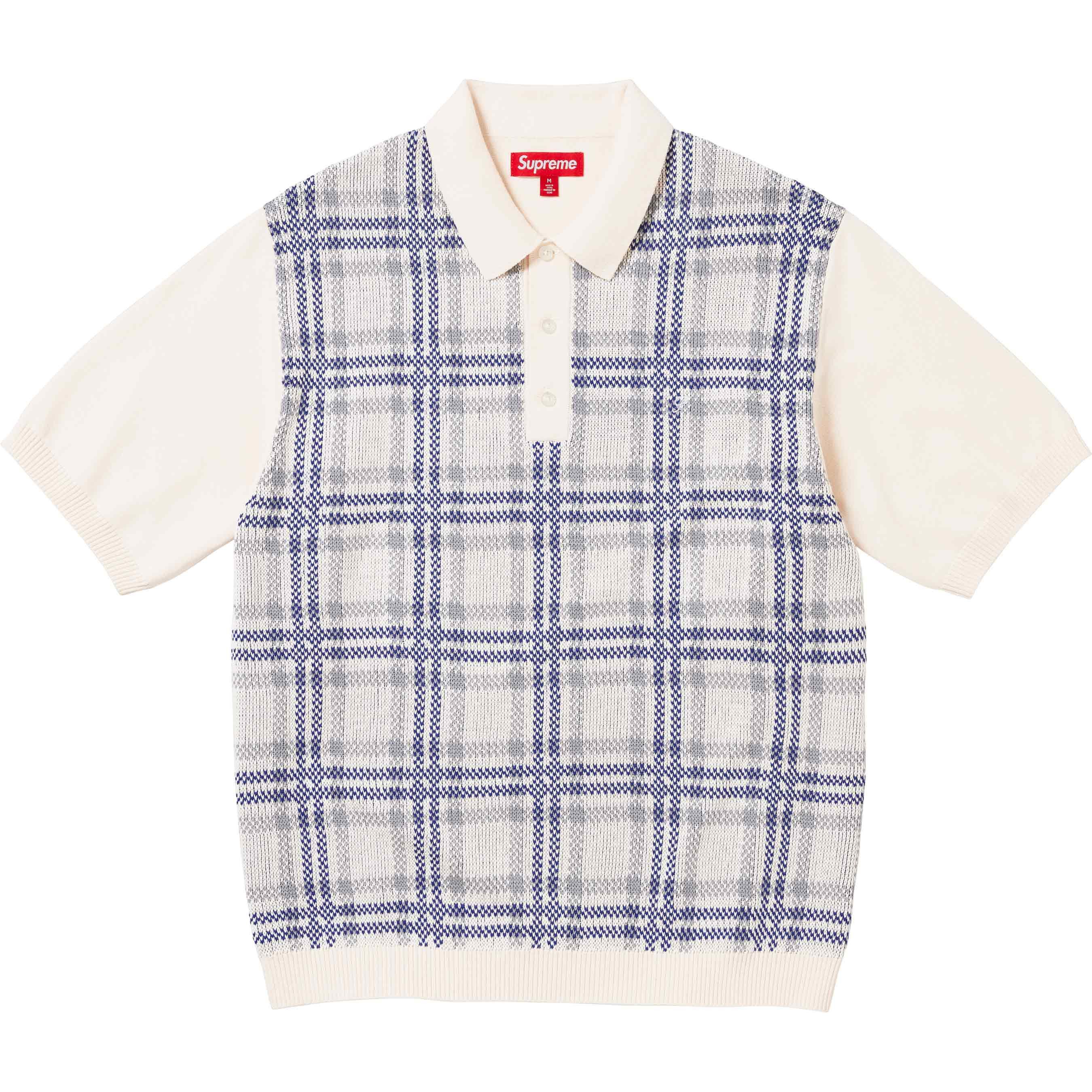 image of Supreme Plaid Knit S/s Polo in White, Men's (Size 2XL)