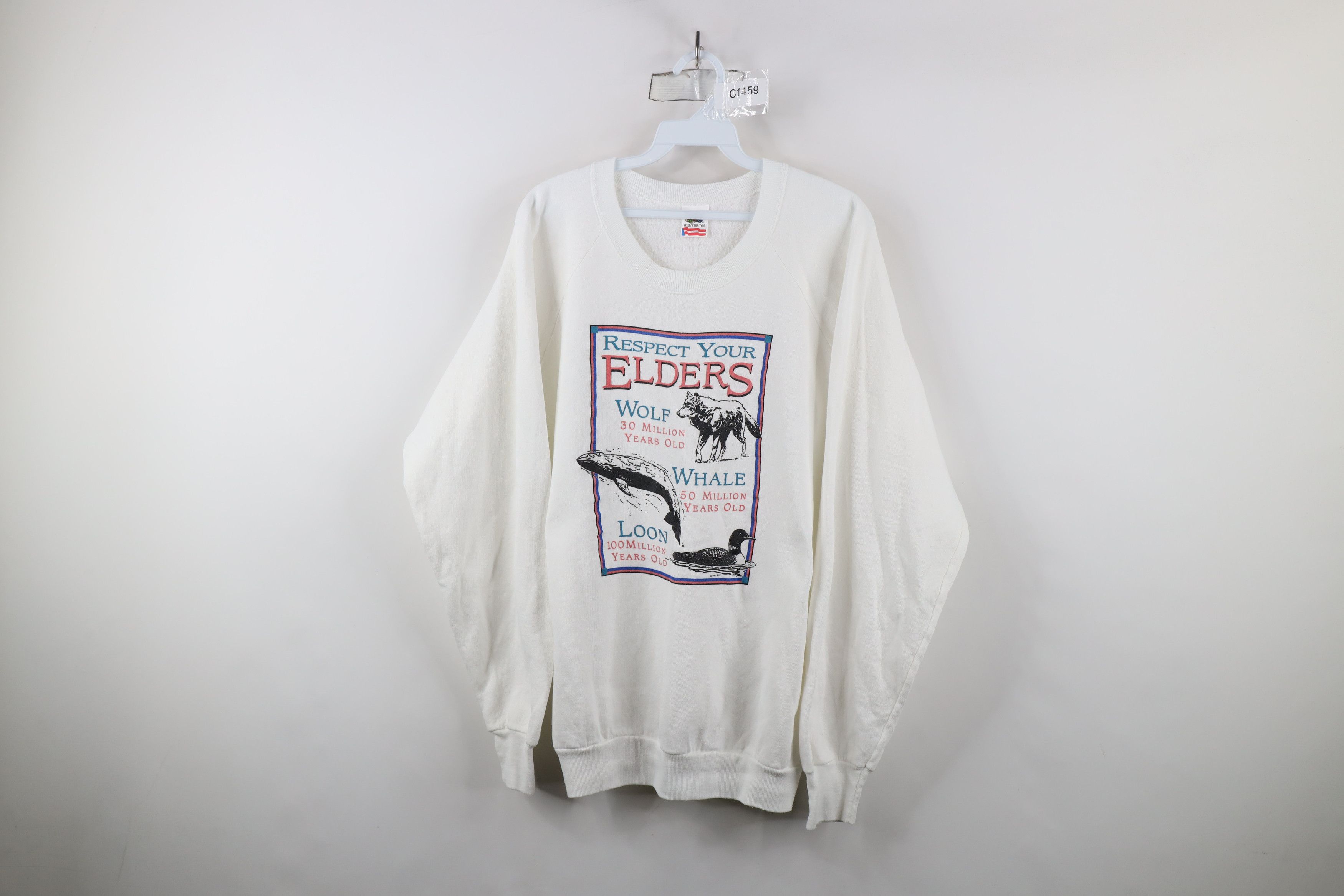 Vintage Vintage 90s Streetwear Earth Day Wolf Whale Sweatshirt Size US XL / EU 56 / 4 - 1 Thumbnail
