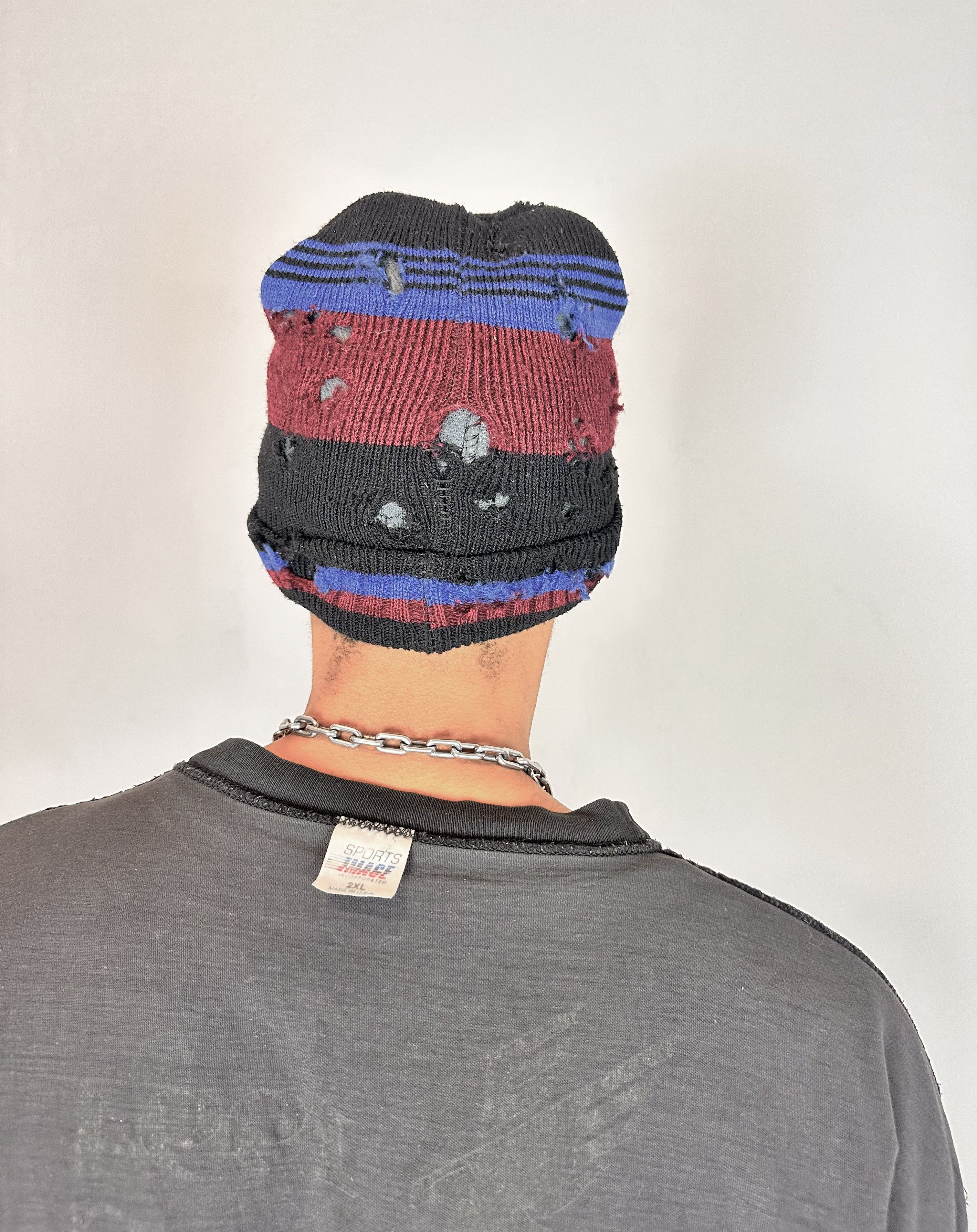 Vintage ASTROBOI* Burgundy/Black/Blue Striped Grunge Beanie Size ONE SIZE - 3 Thumbnail