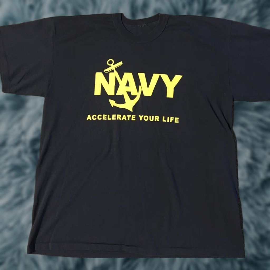 Vtg 80s US Navy Accelerate Your Life Shirt XXL Single Stitch Military Army 90s T-Shirt Mens Navy blue USA Vintage Graphic Tee