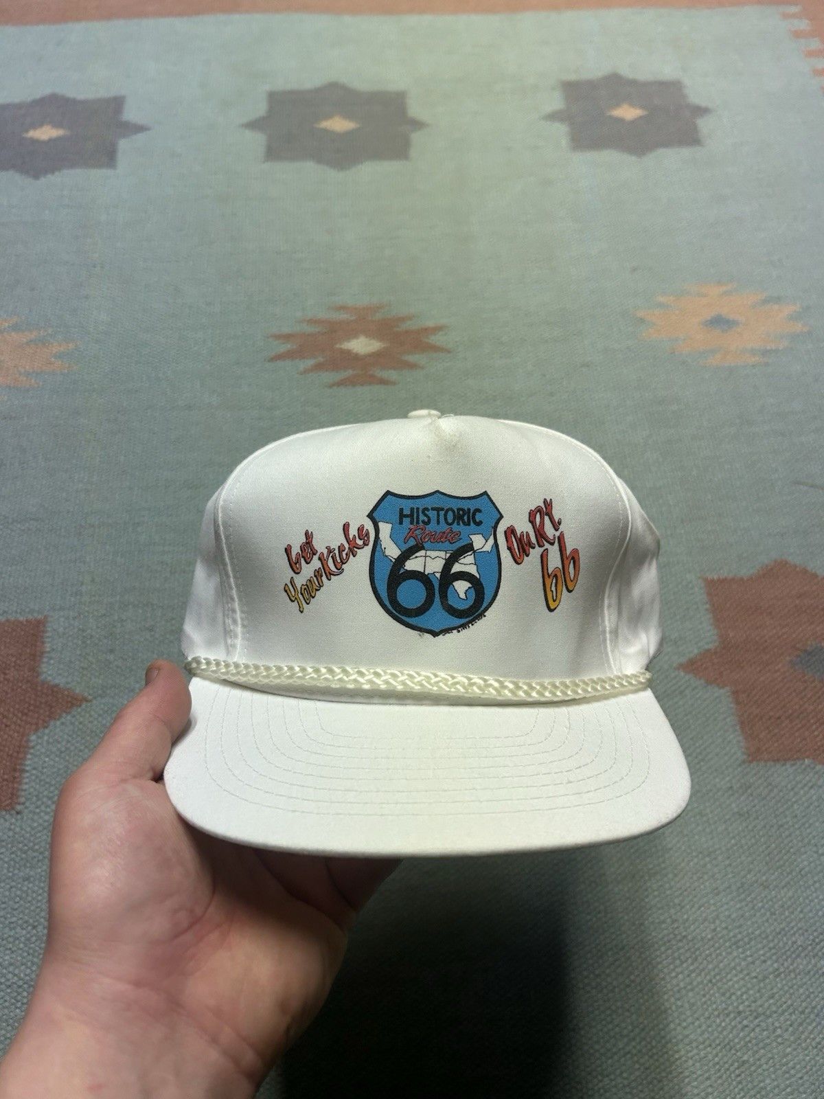 Vintage Vintage 90s strapback hat get your kicks on Route 66 white Size ONE SIZE - 2 Thumbnail