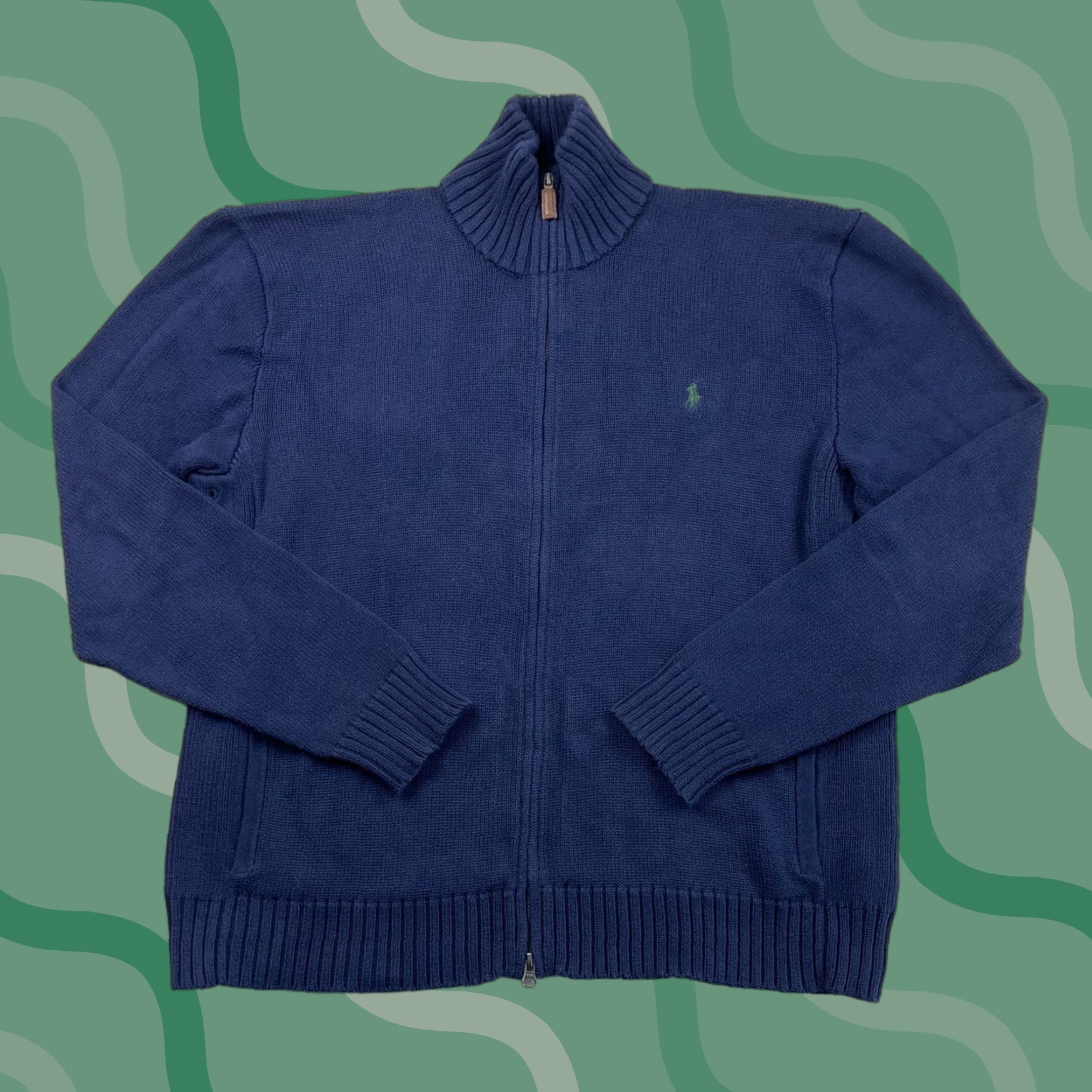 Polo Ralph Lauren VINTAGE Polo Ralph Lauren Cardigan Sweater Men’s L Solid Knit Blue Zip Pockets Outdoor Preppy Size US L / EU 52-54 / 3 - 1 Thumbnail
