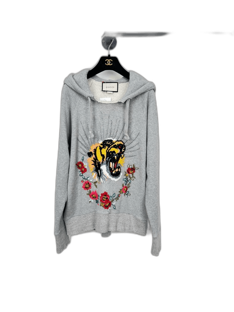 Gucci Gucci Gray Hoodie with Tiger Embroidery Size S / US 4 / IT 40 - 1 Thumbnail