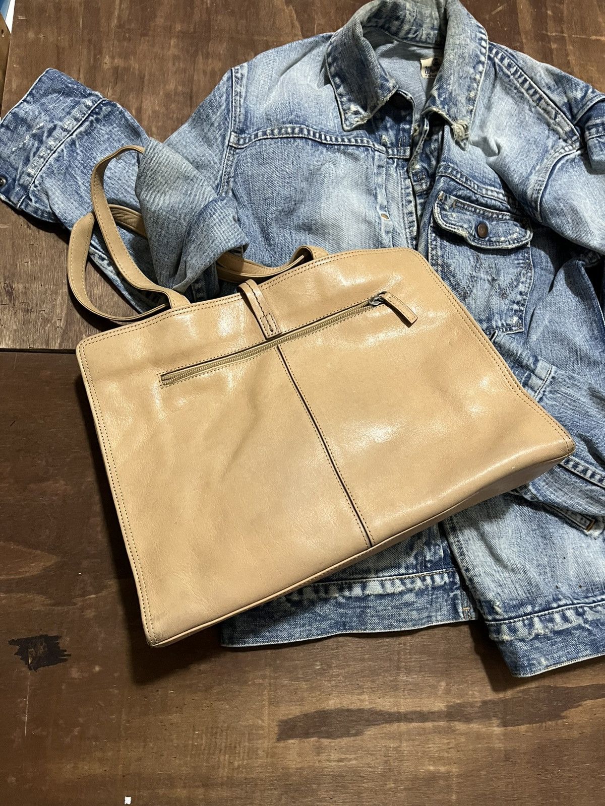 Japanese Brand Vintage Montowa Japan Patina Leather Tote Bag Size ONE SIZE - 4 Thumbnail