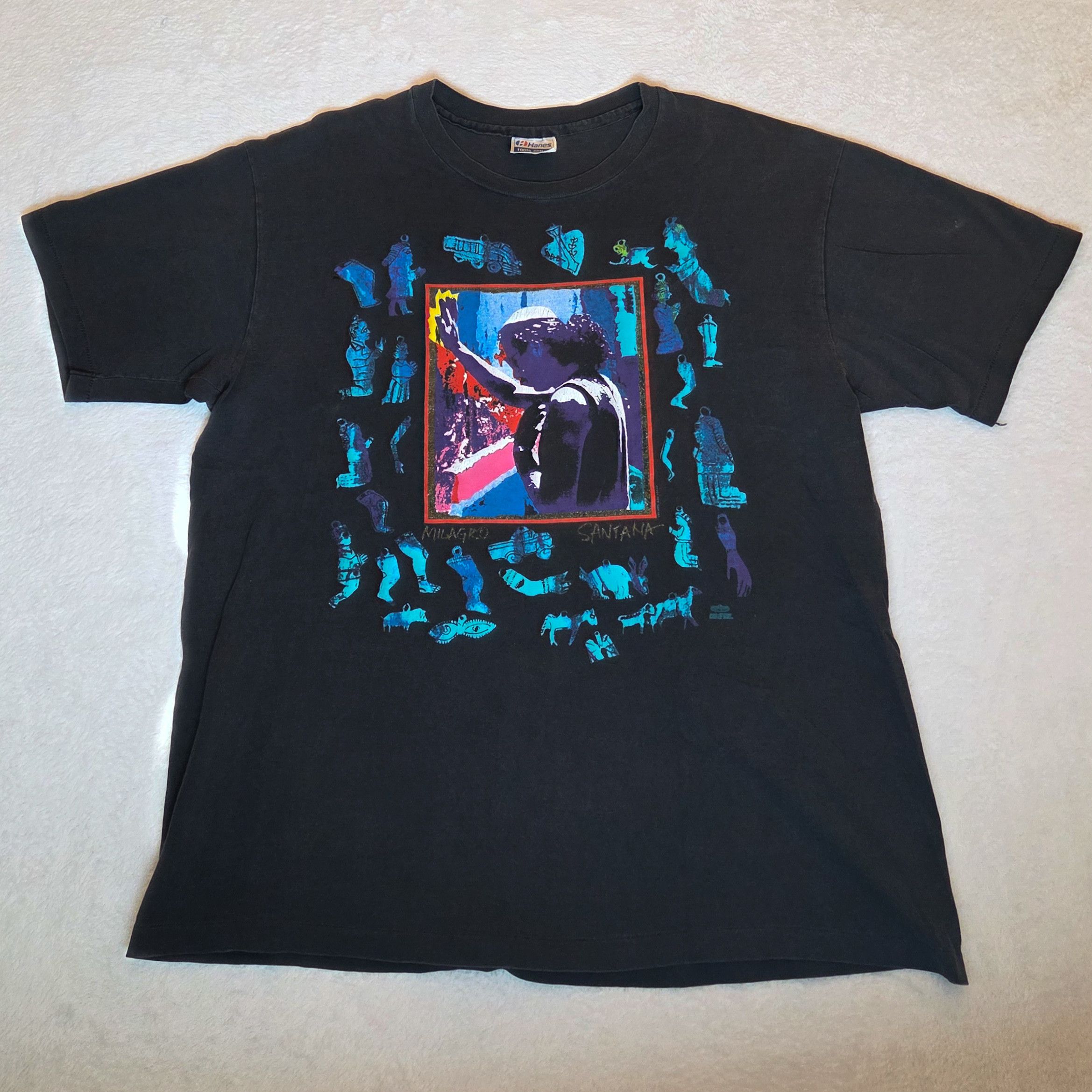 Hanes VTG Carlos Santana Milagro T Shirt Black 90s Concert Band XL Size US XL / EU 56 / 4 - 1 Thumbnail