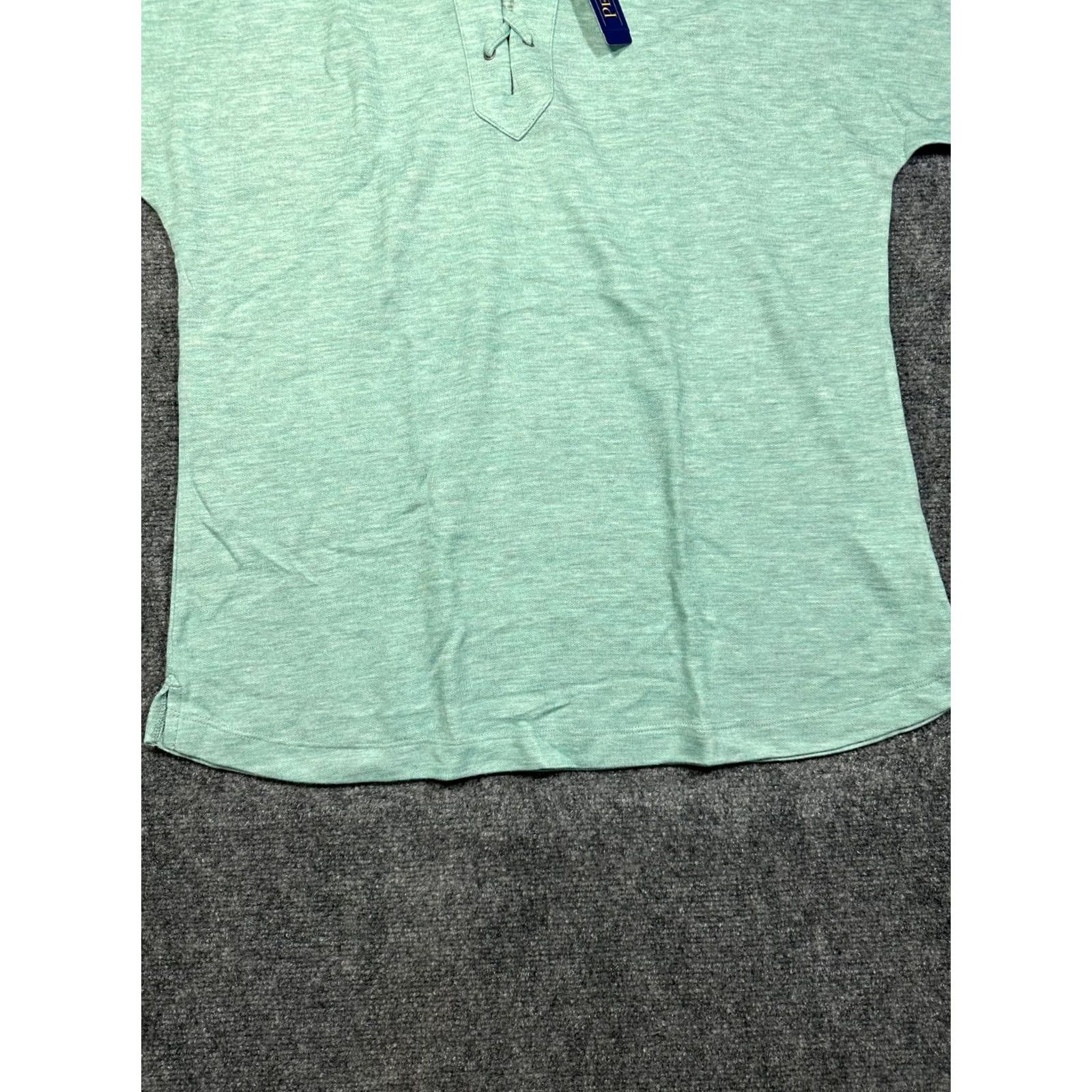 Pendleton Pendleton Womens Large Green Stretch Knit Lace Up Neck V-Neck T-Shirt Short Sleeve Cap Casual Shirt Ladies Regular Fit Size L / US 10 / IT 46 - 2 Thumbnail