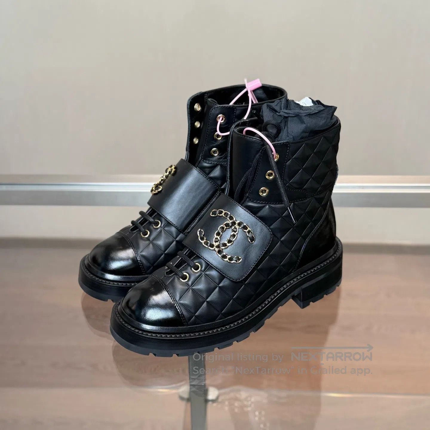 Chanel Chanel Black Gold Double C Diamond Pattern Short Boots Size US 5.5 / IT 35.5 - 1 Thumbnail