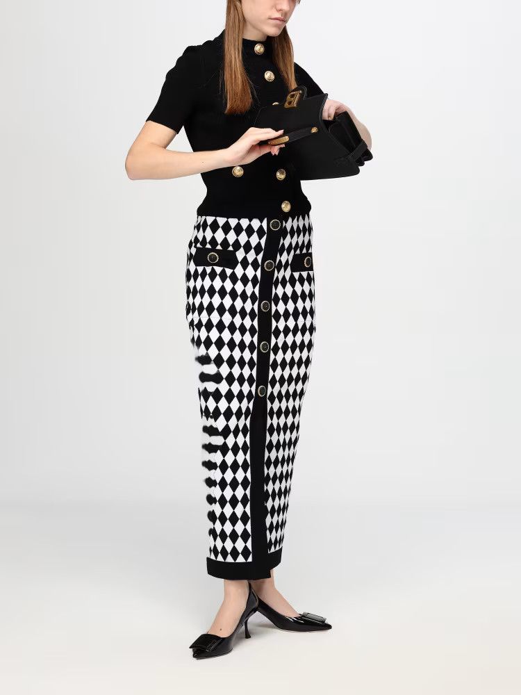 Balmain o1s1wg110725 Midi Skirt in Black/White Size 28" / US 6 / IT 42 - 2 Thumbnail