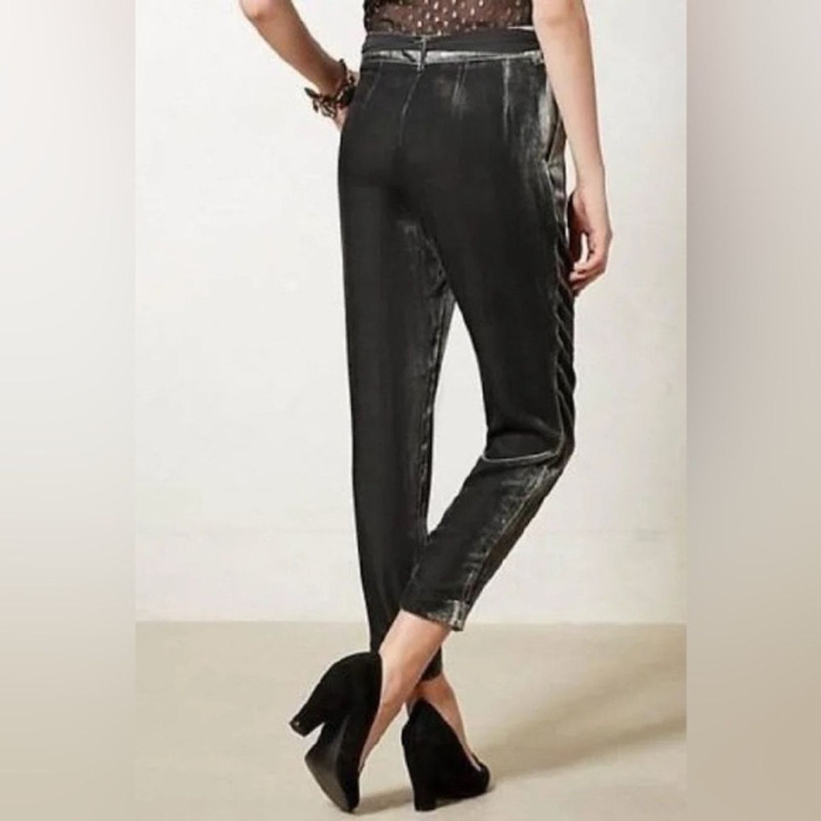 Anthropologie Anthropologie Elevenses Velvet Ribbon Tie Trousers Womens 2 Size 26" / US 2 / IT 38 - 2 Thumbnail