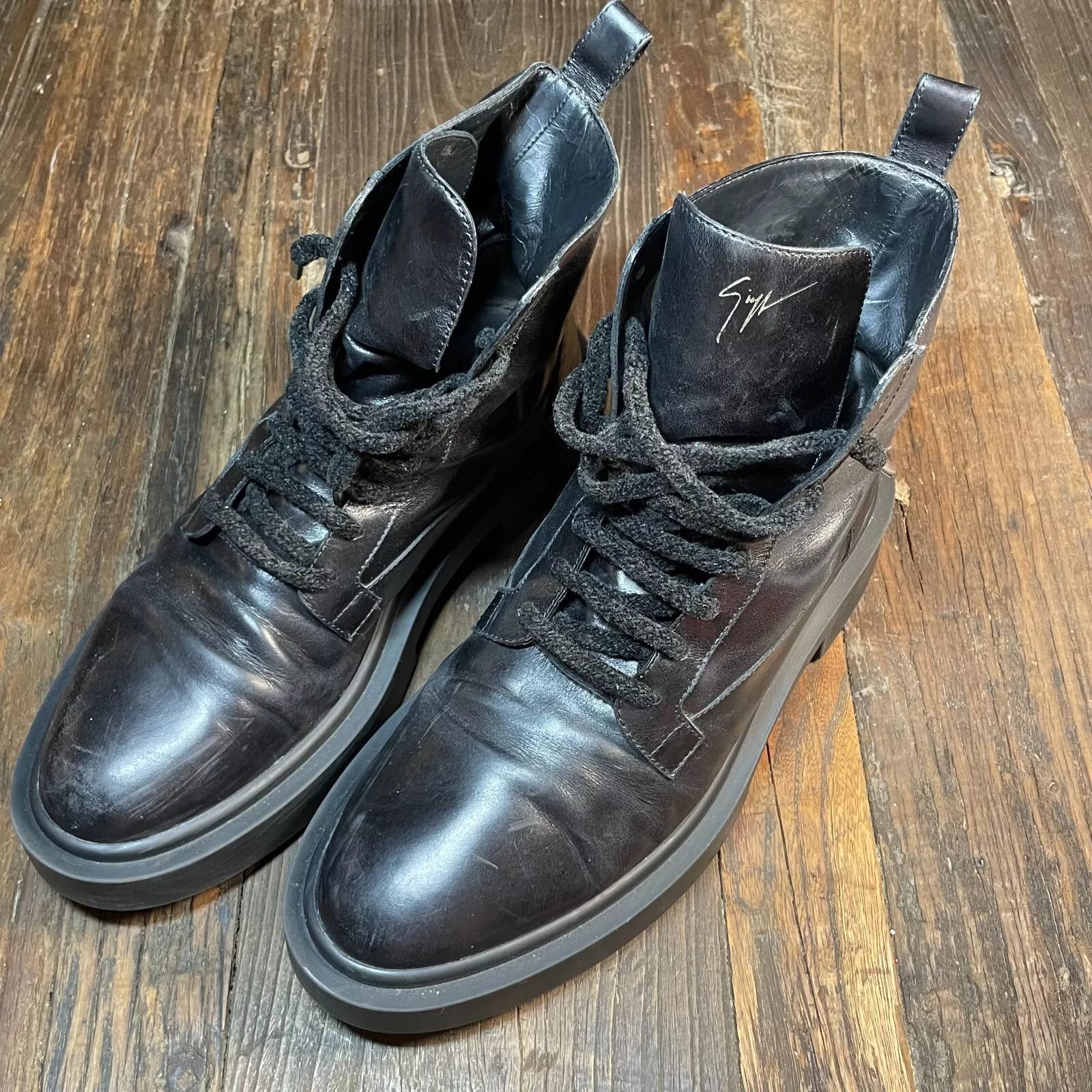 Giuseppe Zanotti Giuseppe Zanotti Boots Black Leather 11 44 Lace Up Rubber Size US 11 / EU 44 - 3 Thumbnail